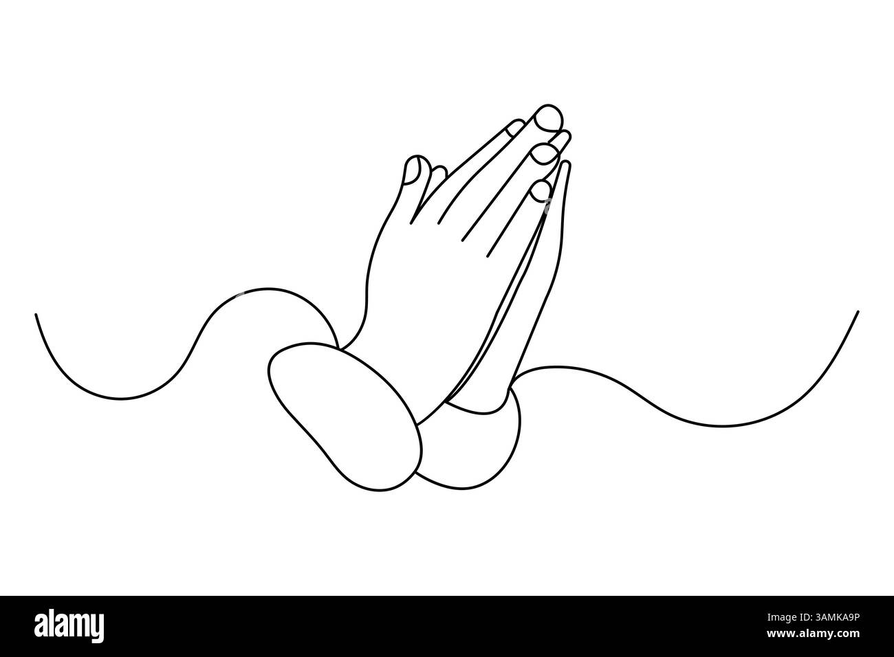 Mains de prière une ligne d'art avec icône vectorielle de contour isolé minimaliste Illustration de Vecteur