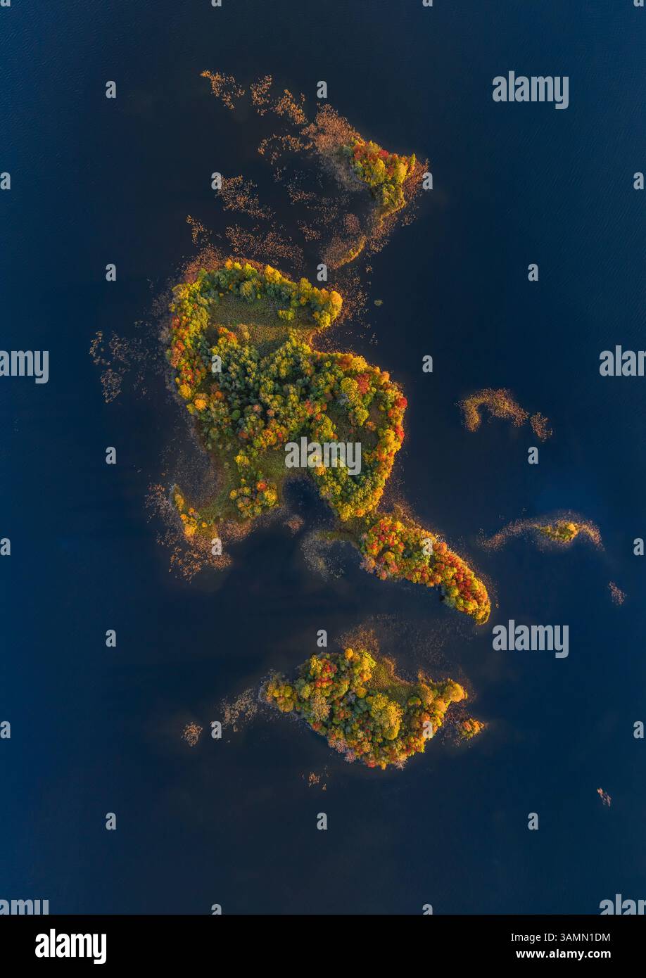 Vue aérienne de l'île de Kizhi, République de Carélie, district de Medvezhyegorsky, Russie. Banque D'Images