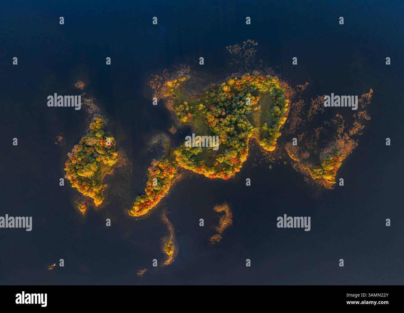 Vue aérienne de l'île de Kizhi, République de Carélie, district de Medvezhyegorsky, Russie. Banque D'Images