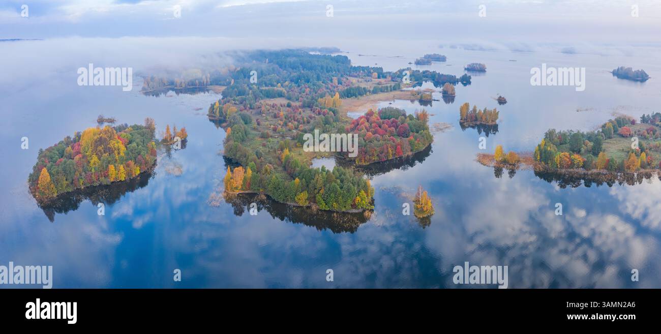 Vue aérienne de l'île de Kizhi, République de Carélie, district de Medvezhyegorsky, Russie. Banque D'Images