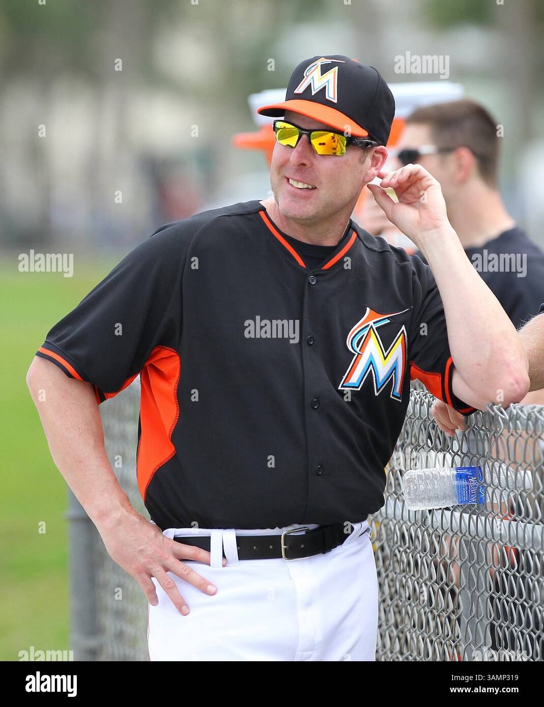20 février 2014 - Jupiter, FL, États-Unis - Mike Redmond, entraîneur des Miami Marlins, lors d'un entraînement de printemps au Roger Dean Stadium de Jupiter, Floride, le jeudi 20 février 2014. (Crédit image : © David Santiago/MCT/ZUMAPRESS.com) Banque D'Images