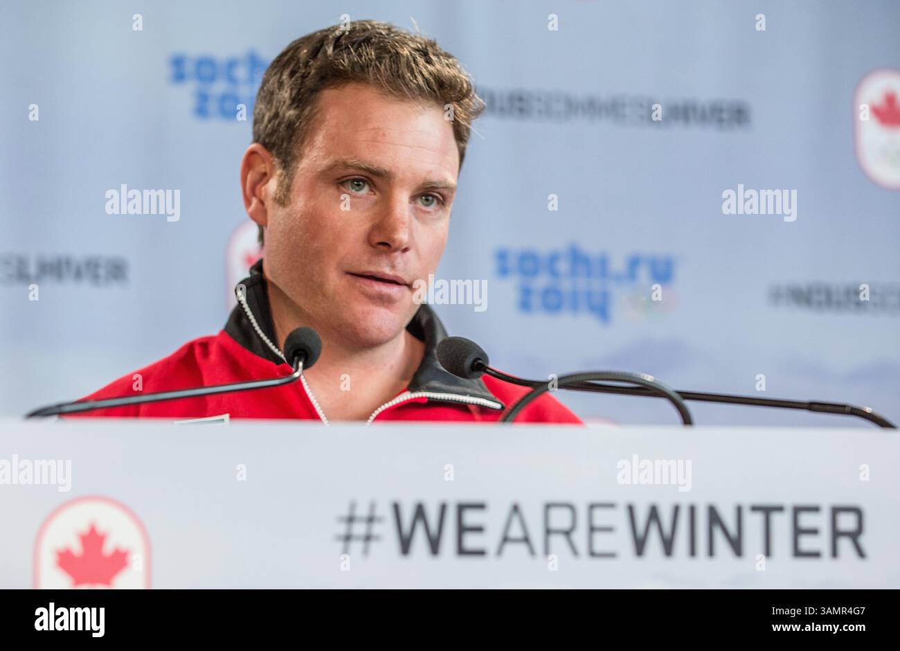 27 janvier 2014 - Vancouver, C.-B., Canada - Christopher Del Bosco, membre de l'équipe olympique canadienne de ski cross de Sotchi 2014, lors d'une conférence de presse à Vancouver, C.-B., le lundi 27 janvier 2014. Alpine Canada Alpin annonce officiellement six athlètes de l’équipe canadienne de ski cross qui participeront aux Jeux olympiques d’hiver de Sotchi 2014. Carmine Marinelli/Vancouver 24hours/QMI Agency (crédit image : © Carmine Marinelli/QMI Agency/ZUMAPRESS.com) Banque D'Images