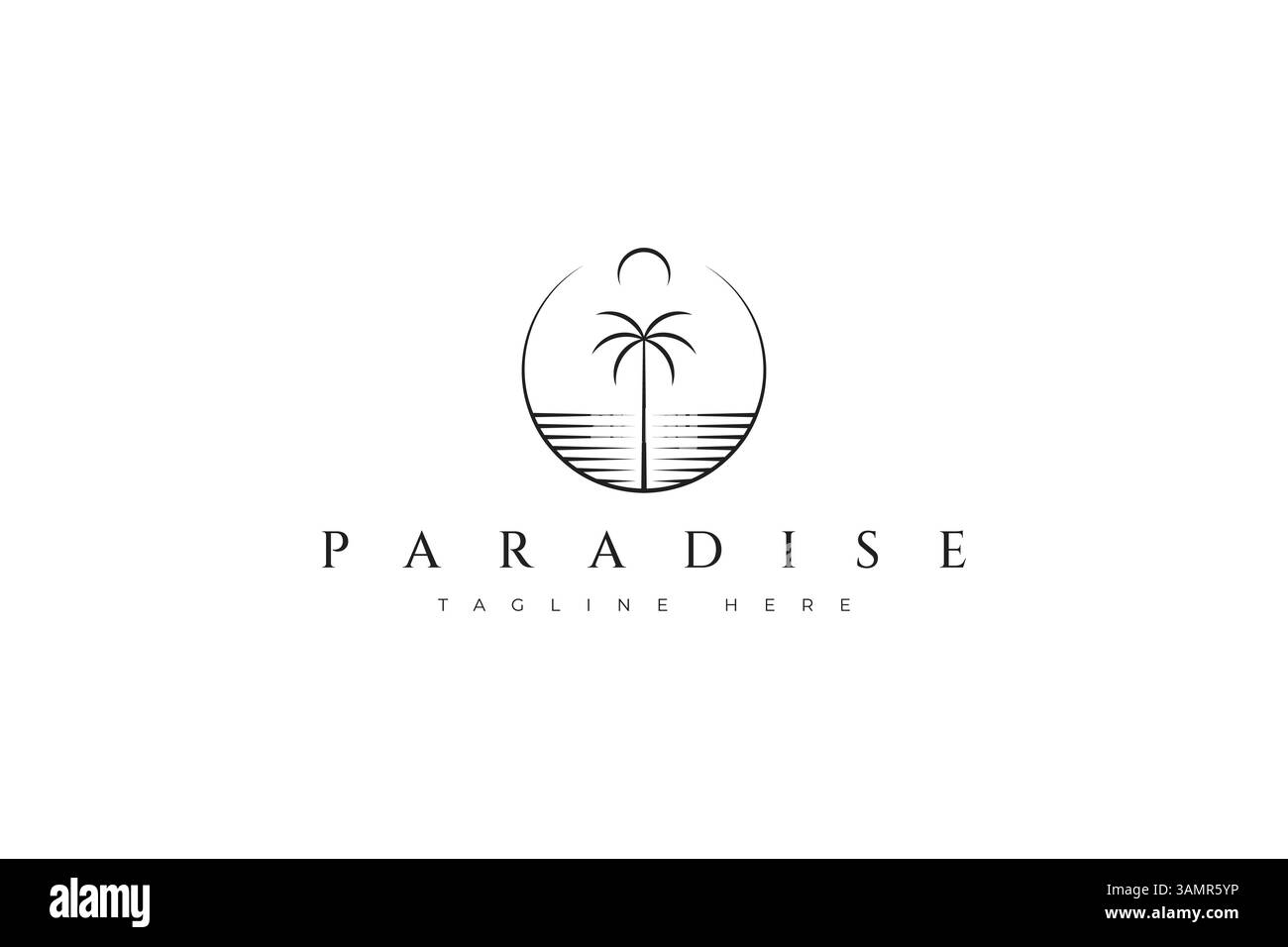 Palm Beach logo Sunset topique Island illustration abstraite cercle Linear Vintage badge Illustration de Vecteur