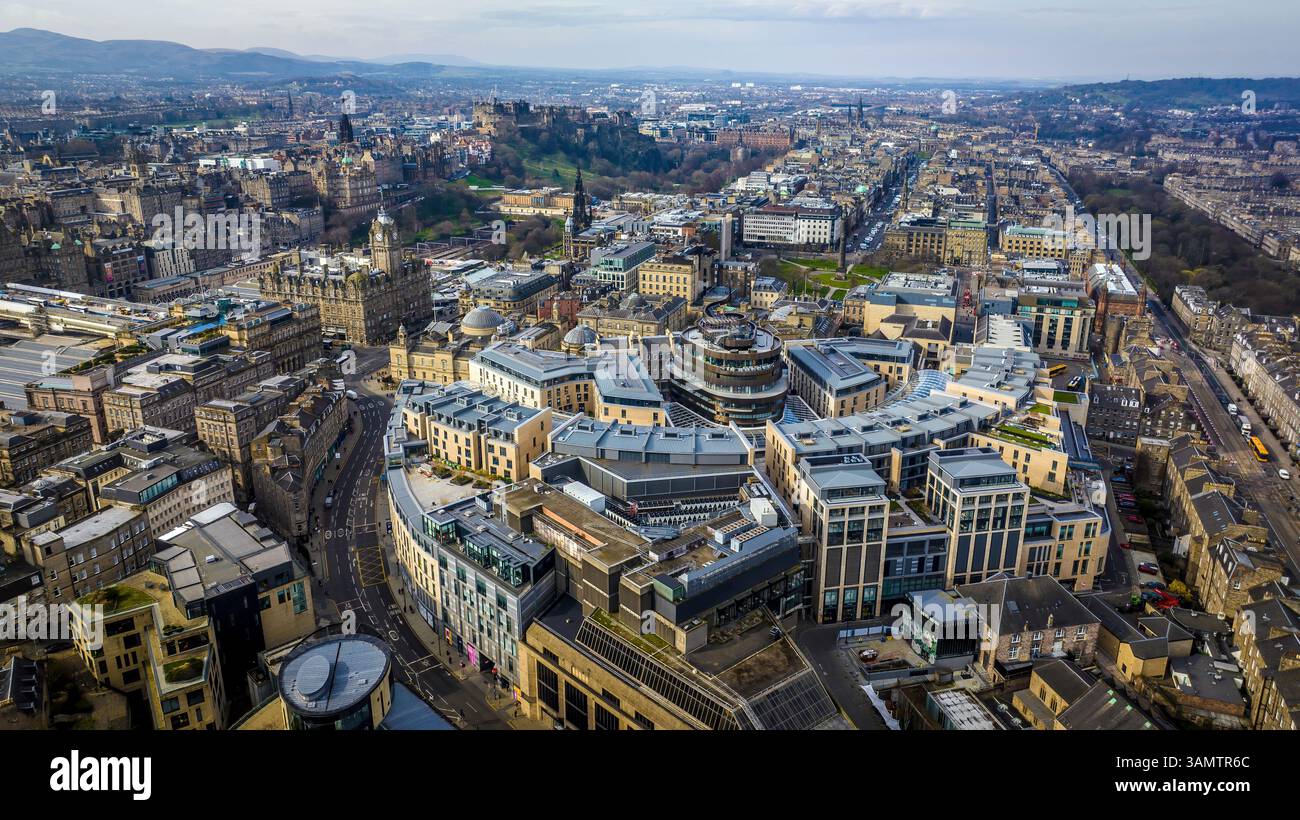 Vue aérienne du St James Centre à Édimbourg, Écosse, Royaume-Uni. Banque D'Images