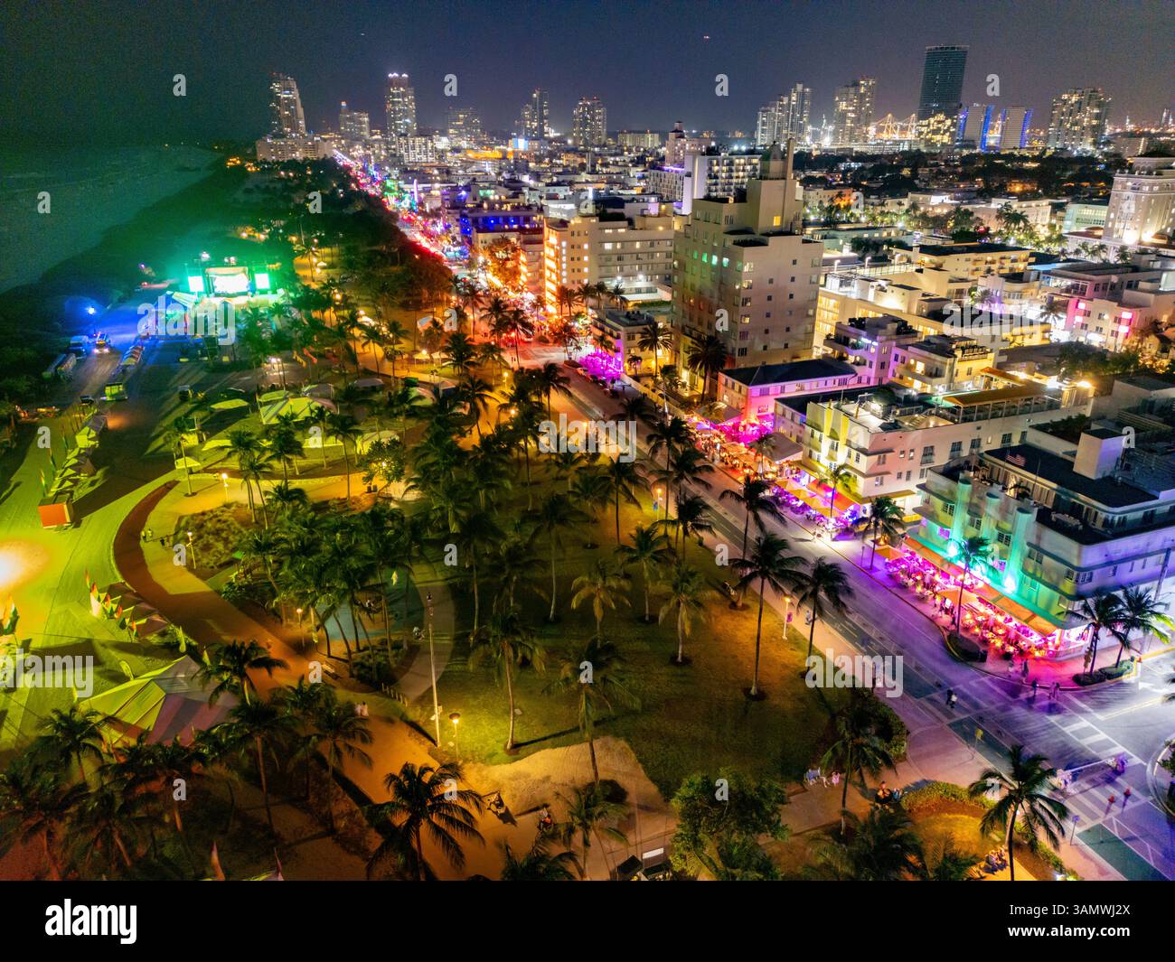 Vue aérienne du quartier Art déco, Miami Beach, Floride, États-Unis. Banque D'Images