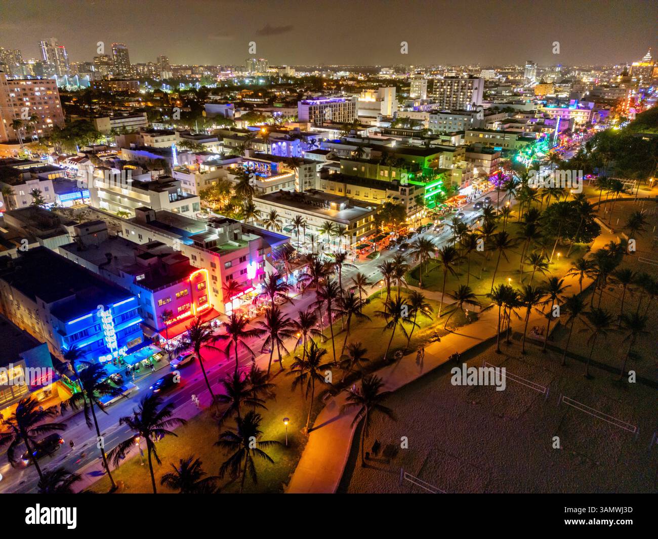 Vue aérienne du quartier Art déco, Miami Beach, Floride, États-Unis. Banque D'Images