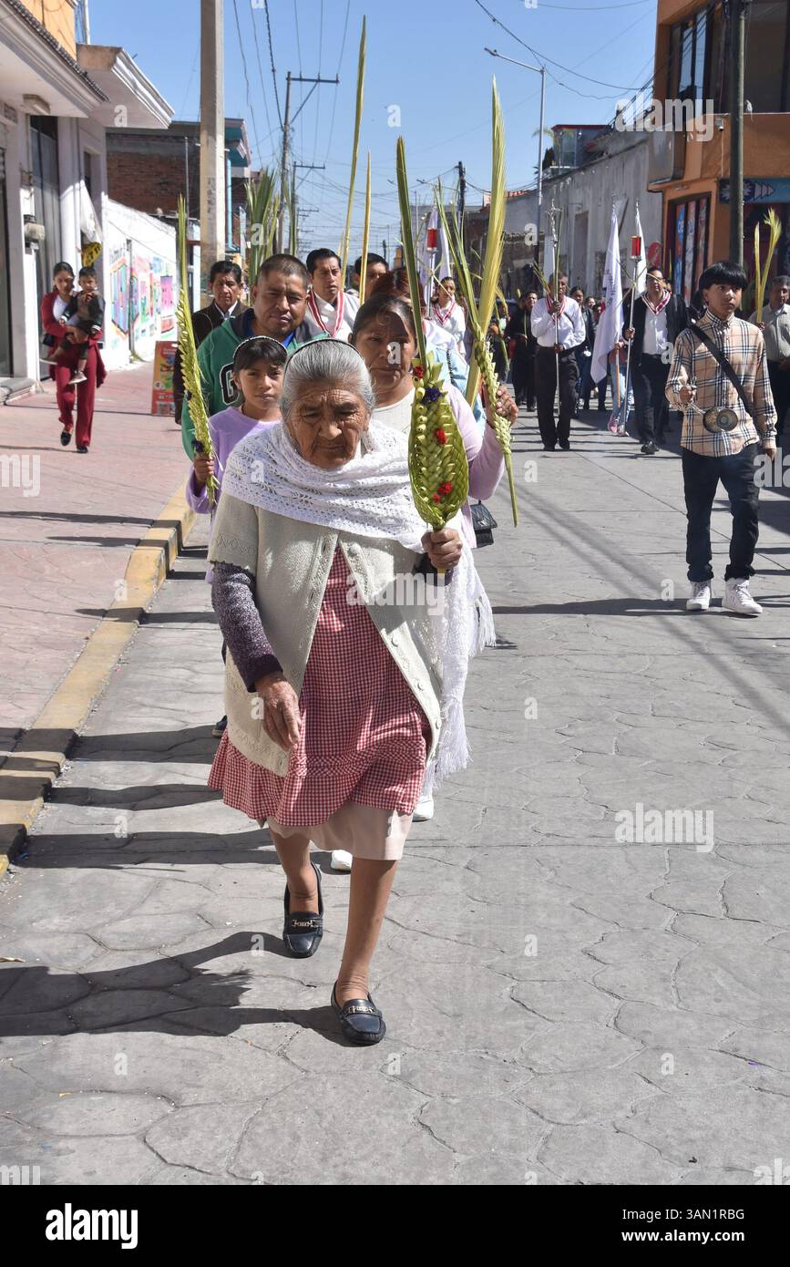 Procession du dimanche des palmiers à Huejotzingo, Puebla , Mexique. Banque D'Images