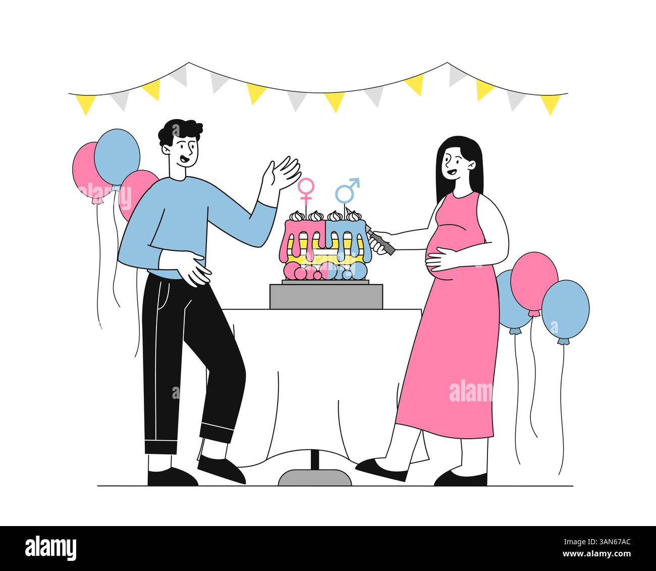 La célébration du genre révèle avec un gâteau. Illustration vectorielle Illustration de Vecteur