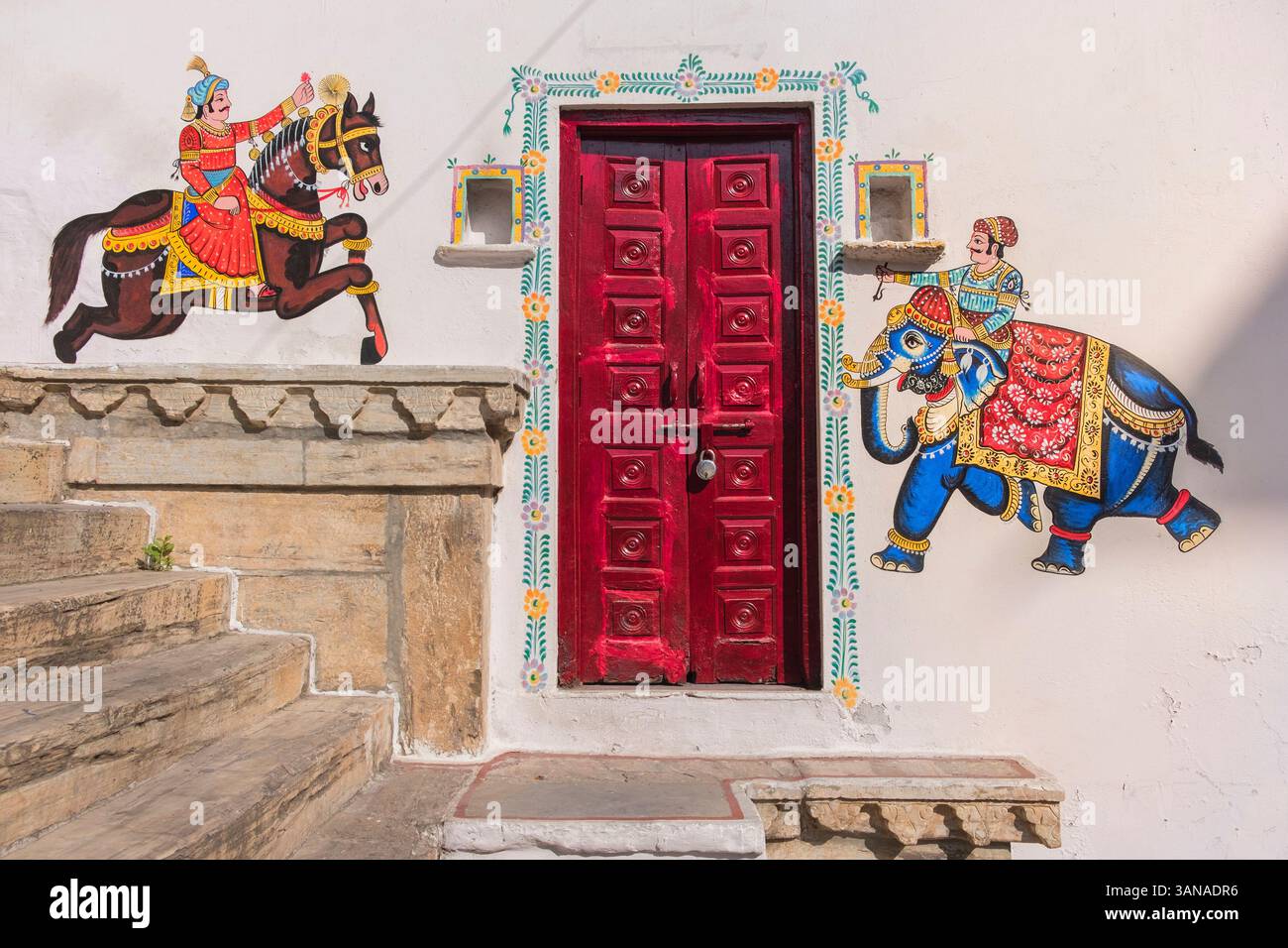 Peintures murales Udaipur Rajasthan Inde Banque D'Images
