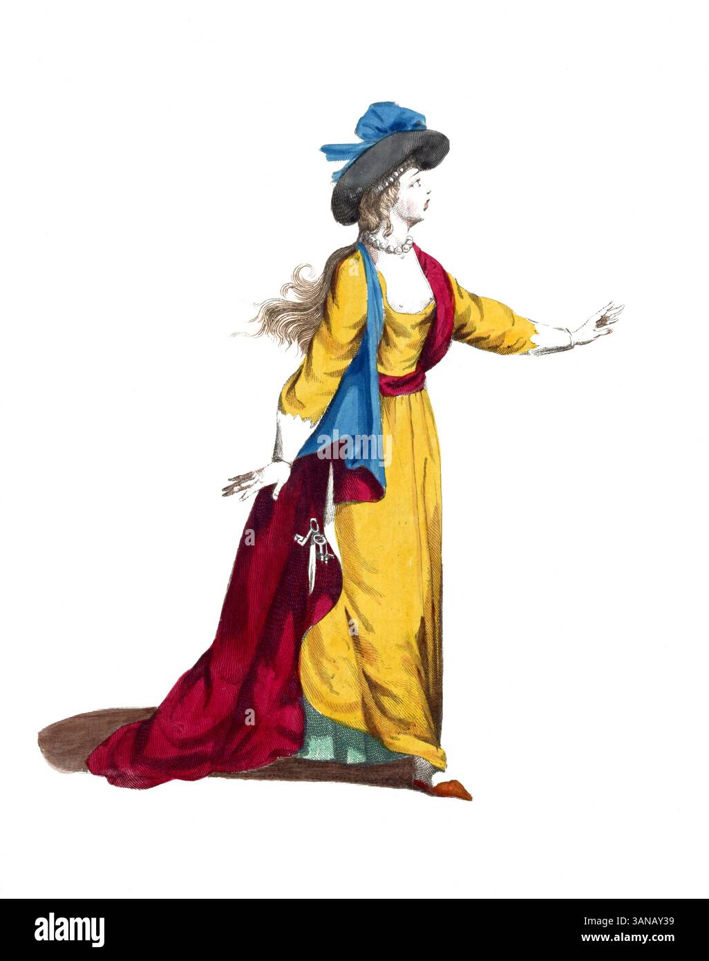 Vêtements historiques, histoire de la mode, Une paysanne de Genève en 1626, Suisse, reproduction restaurée numériquement d'un original du 18ème/19ème siècle, date exacte inconnue Banque D'Images