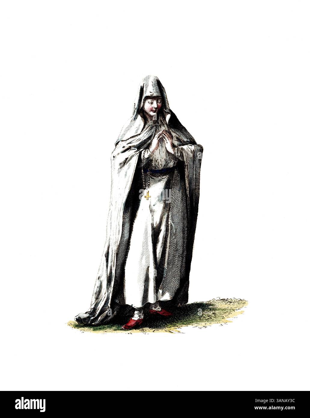 Vêtements historiques, histoire de la mode, Une religieuse grecque de l'ordre de Saint Basile dans sa robe de chorale, XVIIIe siècle, Grèce, reproduction restaurée numériquement d'un original du XVIIIe/XIXe siècle, date exacte inconnue Banque D'Images