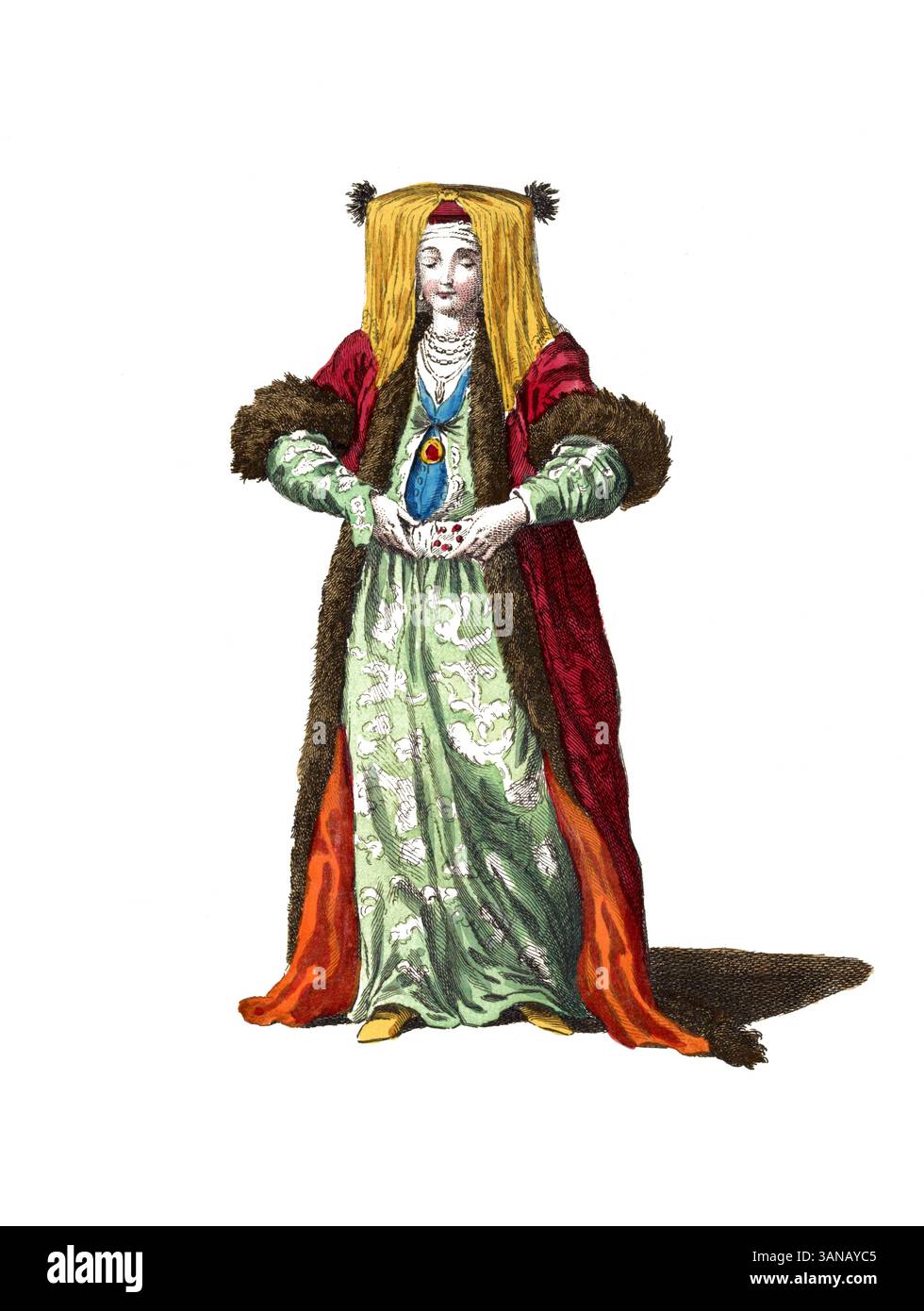 Vêtements historiques, histoire de la mode, robe de mariée d'une dame grecque vers 1700, Grèce, reproduction restaurée numériquement d'un original du 18ème/19ème siècle, date exacte inconnue Banque D'Images