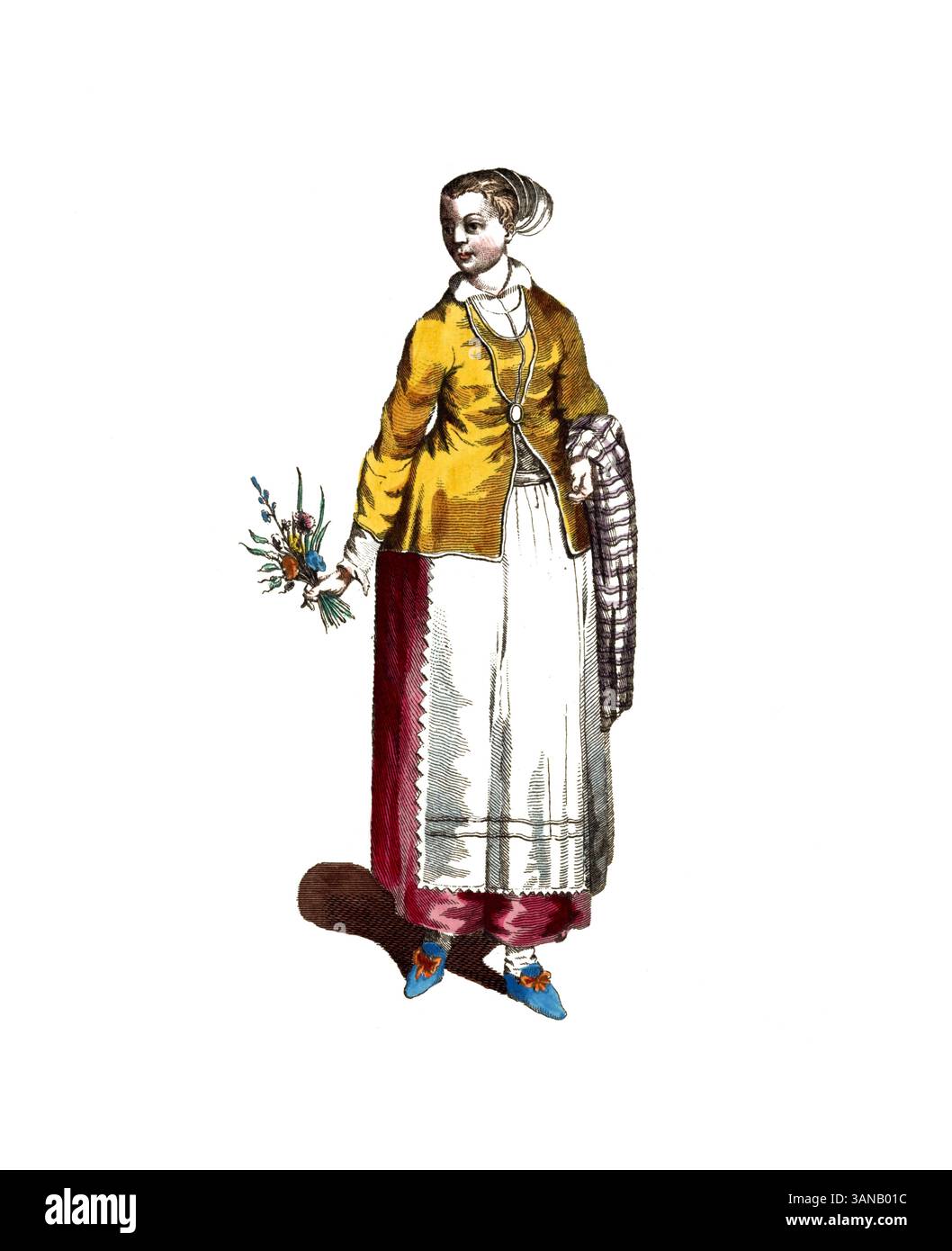Vêtements historiques, histoire de la mode, costume traditionnel d'une paysanne de Dalarna, province historique de Suède, XVIIIe siècle, reproduction restaurée numériquement d'un original du XVIIIe/XIXe siècle, date exacte inconnue Banque D'Images