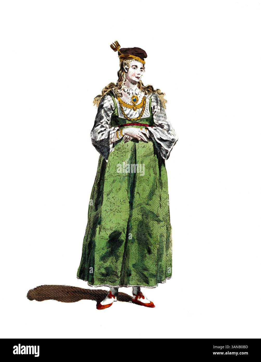 Vêtements historiques, histoire de la mode, coutume d'une dame grecque de Pera in Natolia, 1568, Grèce, reproduction restaurée numériquement d'un original du 18ème/19ème siècle, date exacte inconnue Banque D'Images