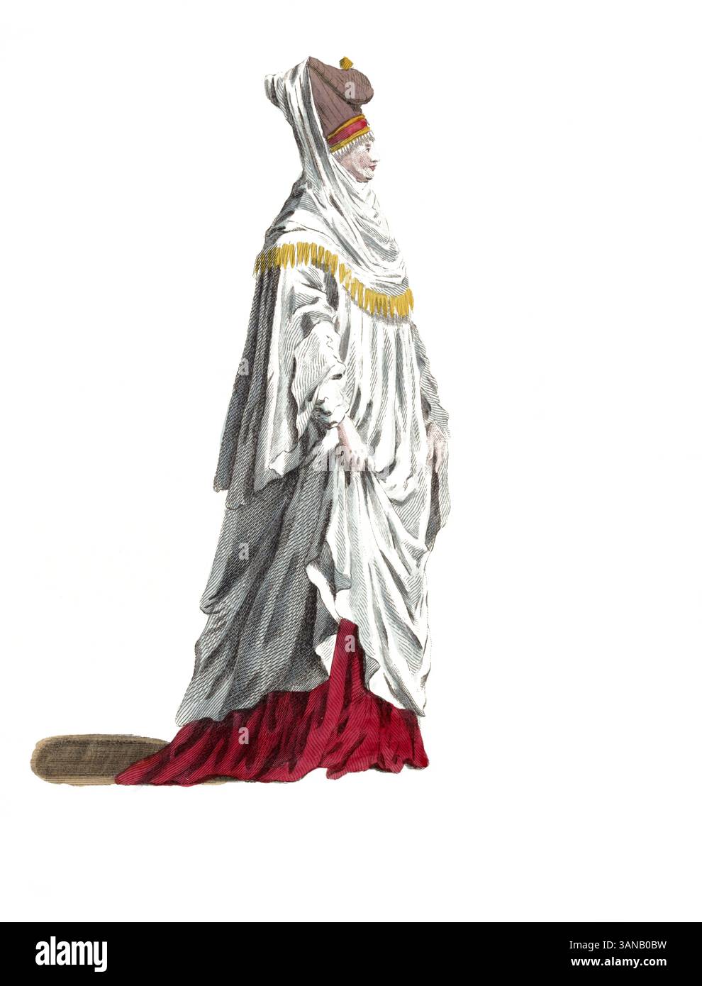 Vêtements historiques, histoire de la mode, costume d'une femme grecque de l'île de Methone, 1581, Grèce, reproduction numérisée restaurée d'un original du 18ème/19ème siècle, date exacte inconnue Banque D'Images