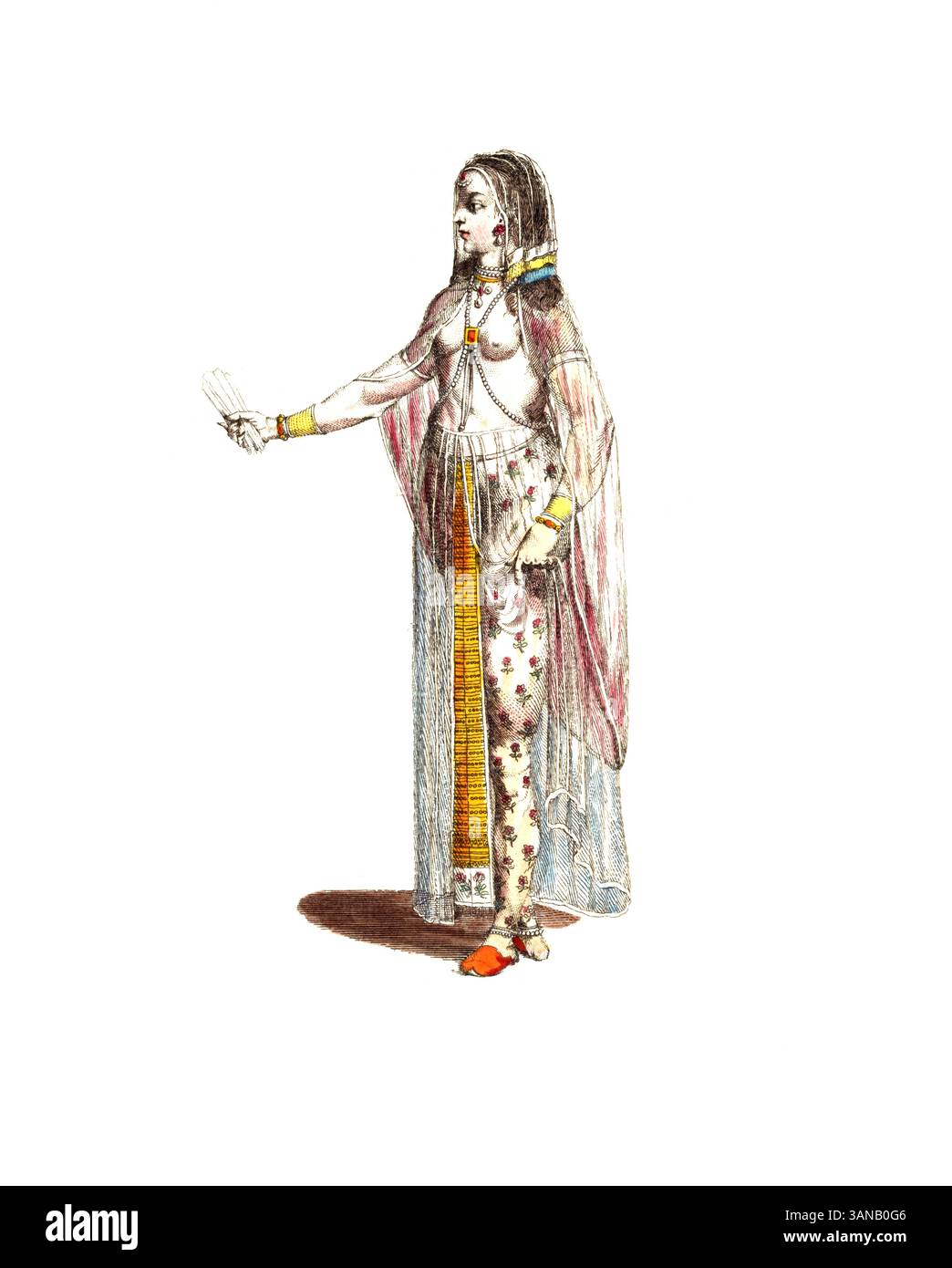 Vêtements historiques, histoire de la mode, style vestimentaire d'une dame de l'Inde, région de l'Hindustan, vers 1700, reproduction restaurée numériquement d'un original du 18ème/19ème siècle, date exacte inconnue Banque D'Images