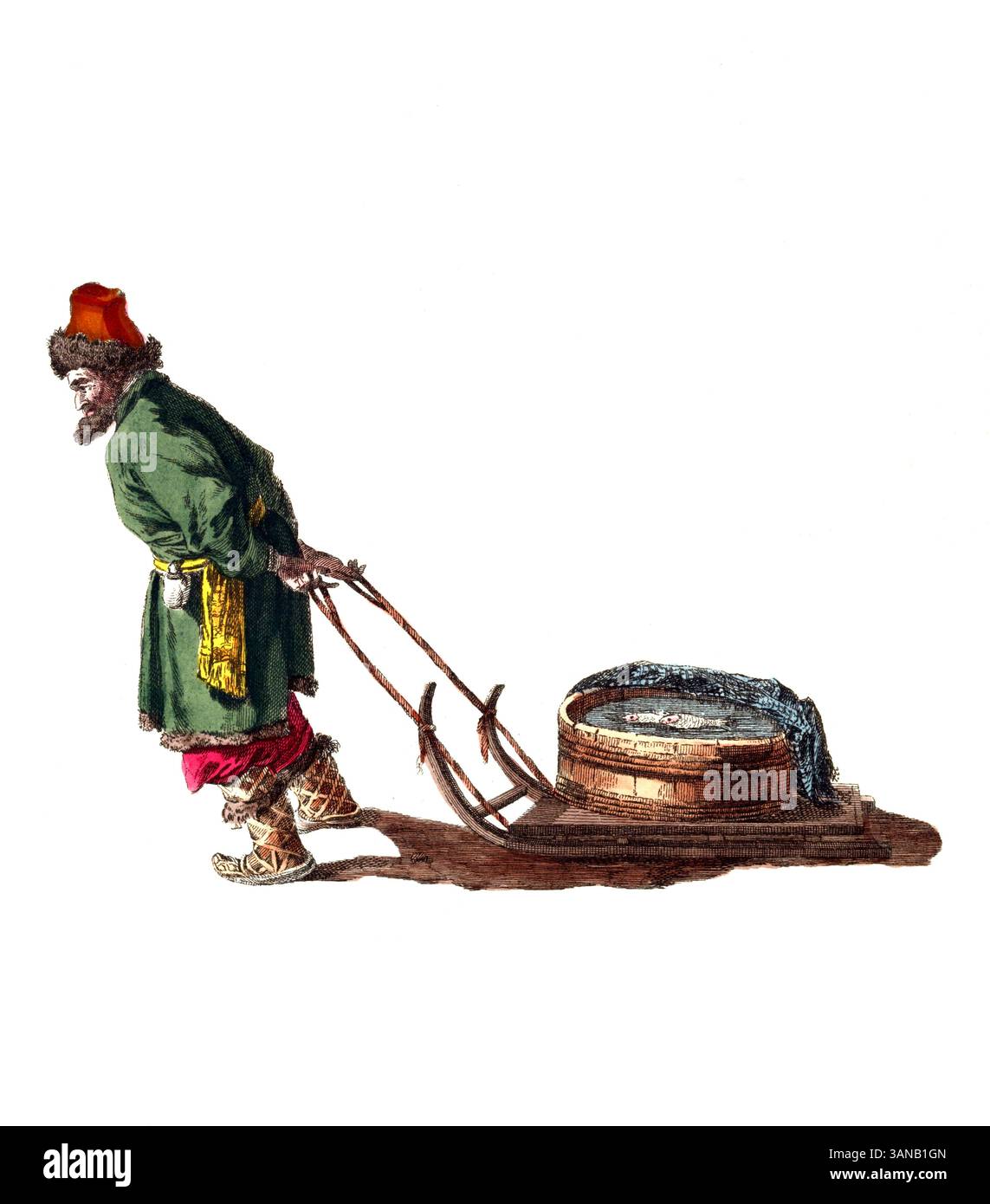 Vêtements historiques, histoire de la mode, vêtements d'un paysan russe, marchand de poissons vendant en 1765, Russie, reproduction restaurée numériquement d'un original du 18ème/19ème siècle, date exacte inconnue Banque D'Images