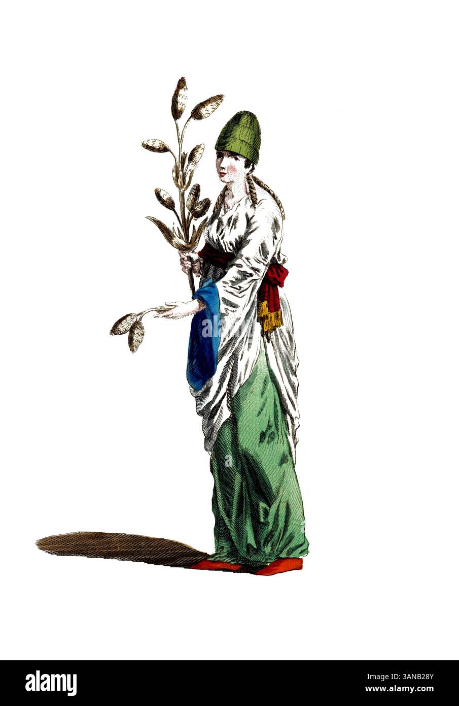 Vêtements historiques, histoire de la mode, costume d'une femme des Indes orientales en 1581 (Indes Orientales, 1757-1772), reproduction restaurée numériquement d'un original du XVIIIe/XIXe siècle, date exacte inconnue Banque D'Images