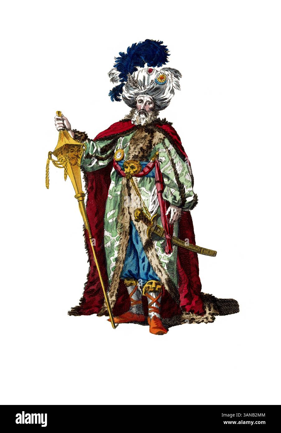 Vêtements historiques, histoire de la mode, style vestimentaire d'un ambassadeur du grand Empire moghol de l'Inde, 1750, reproduction restaurée numériquement d'un original du 18ème/19ème siècle, date exacte inconnue Banque D'Images