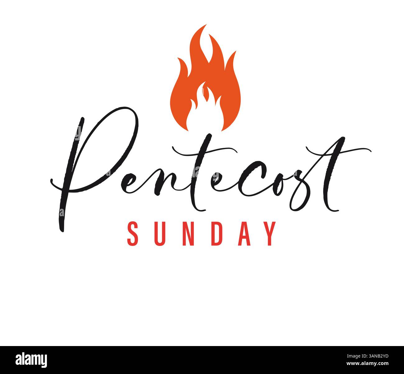 Design de bannière créative Pentecôte dimanche avec lettrage et flamme. Venez concept d'affiche Saint esprit avec typographie et langues de feu icône. Vecteur ill Illustration de Vecteur