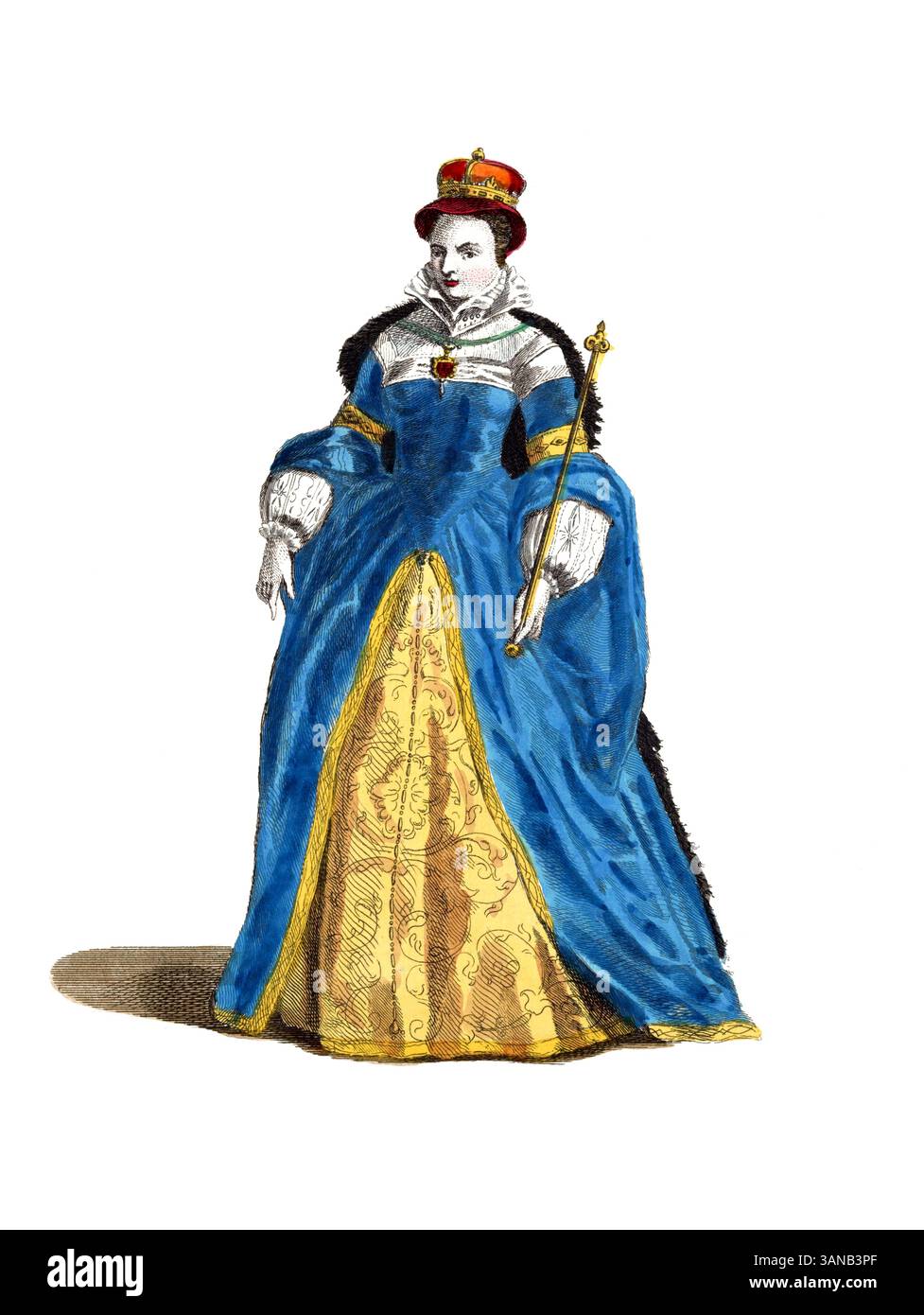 Vêtements historiques, histoire de la mode, Marie I, Marie I ou Marie Tudor, aussi Marie Tudor, Marie la Catholique ou Marie la Bloody (18 février 1516 - 17 novembre 1558), était reine d'Angleterre et d'Irlande de 1553 jusqu'à sa mort, ici en 1554, reproduction restaurée numériquement d'un original du 18ème / 19ème siècle, date exacte inconnue Banque D'Images