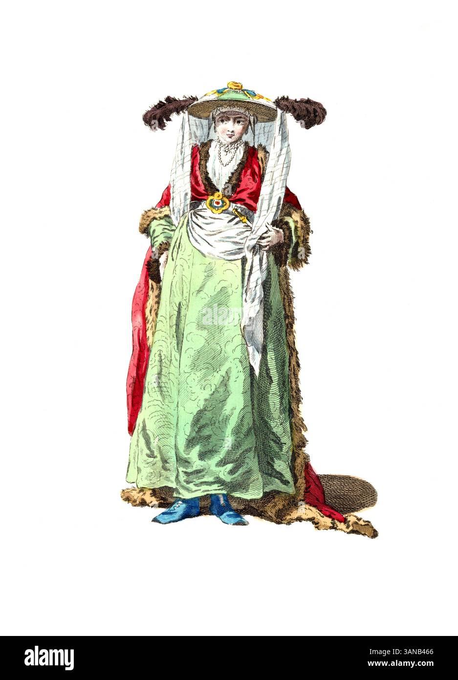 Vêtements historiques, histoire de la mode, vêtements de la Sultana grecque en 1749, reproduction restaurée numériquement d'un original du 18ème/19ème siècle, date exacte inconnue Banque D'Images