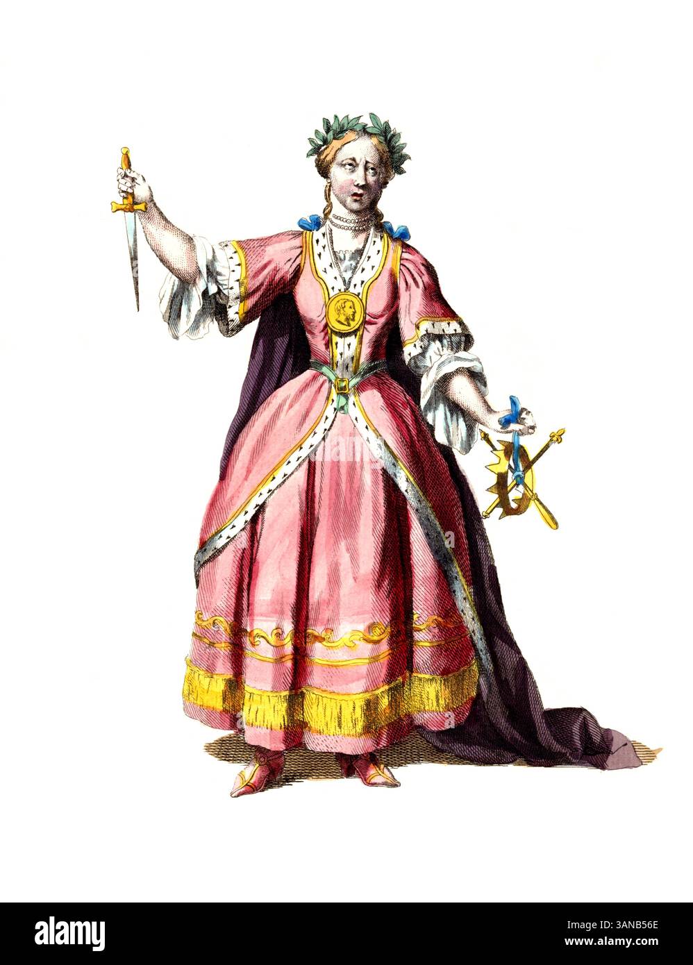 Vêtements historiques, histoire de la mode. Représentation symbolique de Melpomène, une des neuf muses. Elle est la muse de la poésie tragique et de la saleté. Reproduction restaurée numériquement d'un original du XVIIIe/XIXe siècle. Date exacte inconnue. Banque D'Images