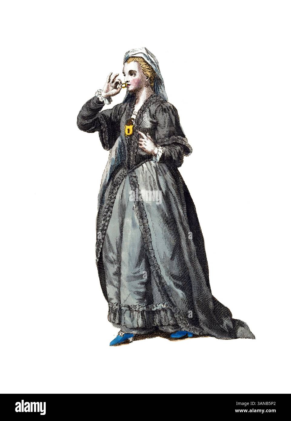 Vêtements historiques, histoire de la mode, le secret, représentation symbolique d'une femme en habillement du XVIIIe siècle, reproduction restaurée numériquement d'un original du XVIIIe/XIXe siècle, date exacte inconnue Banque D'Images