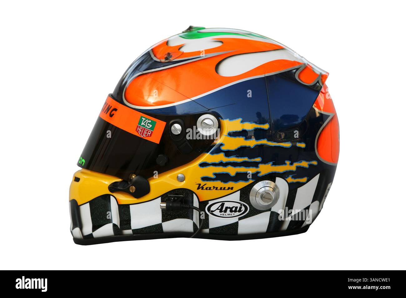 10 mars 2010 - Sakhir, Bahreïn - le casque de Karun Chandhok (IND) Hispania Racing F1 Team (HRT)..Championnat du monde de formule 1, Rd 1, Grand Prix de Bahreïn, préparatifs, circuit international de Bahreïn. (Crédit : © Sutton Motorsports/ZUMApress.com) Banque D'Images