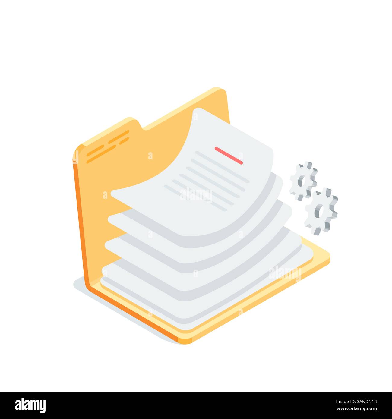 dossier ouvert vectoriel isométrique avec une pile de documents, en couleur sur un fond blanc, dossier papier ou travail de papier Illustration de Vecteur