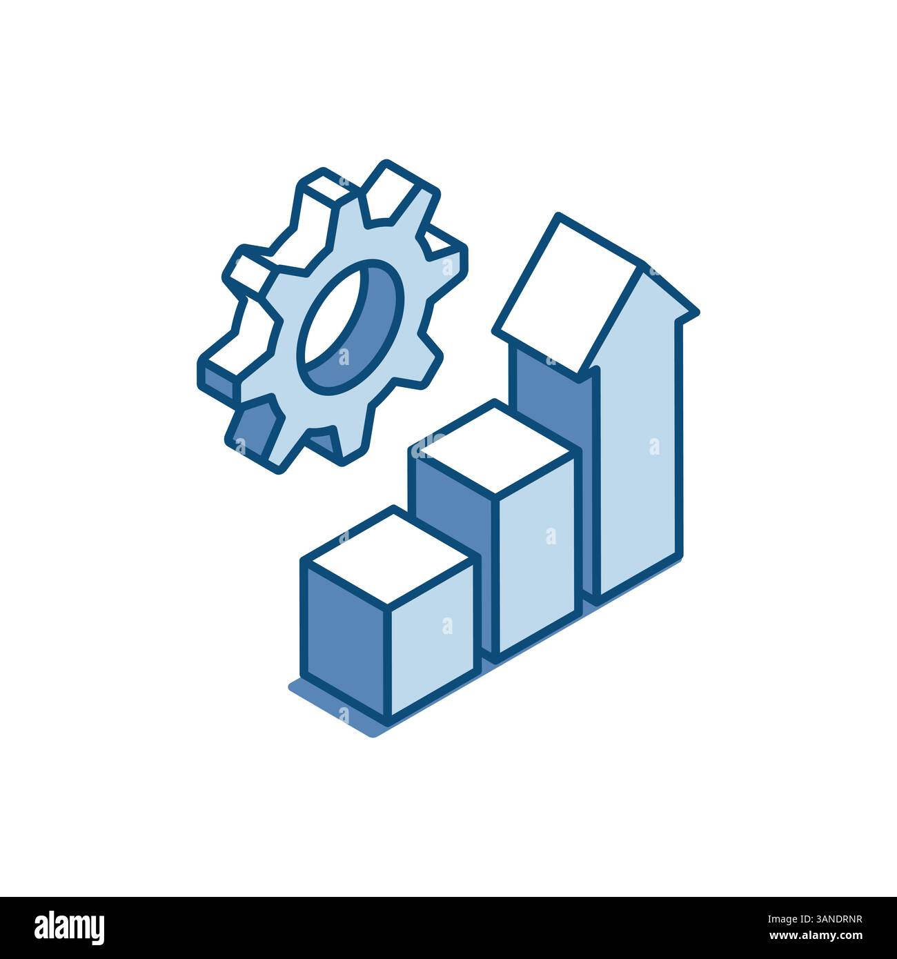 icône linéaire de graphique vectoriel isométrique avec flèche et engrenage, en couleur sur fond blanc, croissance stable ou progrès Illustration de Vecteur