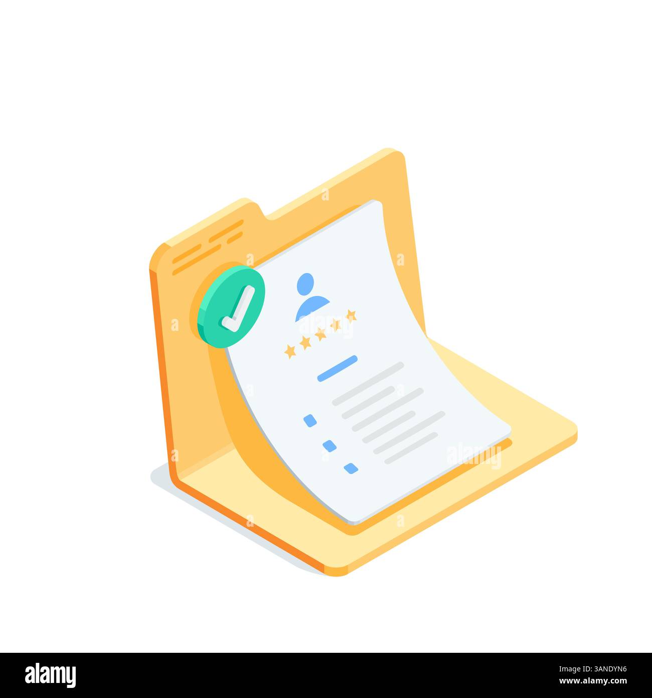 dossier ouvert vectoriel isométrique avec un formulaire de demande d'emploi, en couleur sur un fond blanc, candidat approuvé pour un emploi ou un dossier personnel Illustration de Vecteur