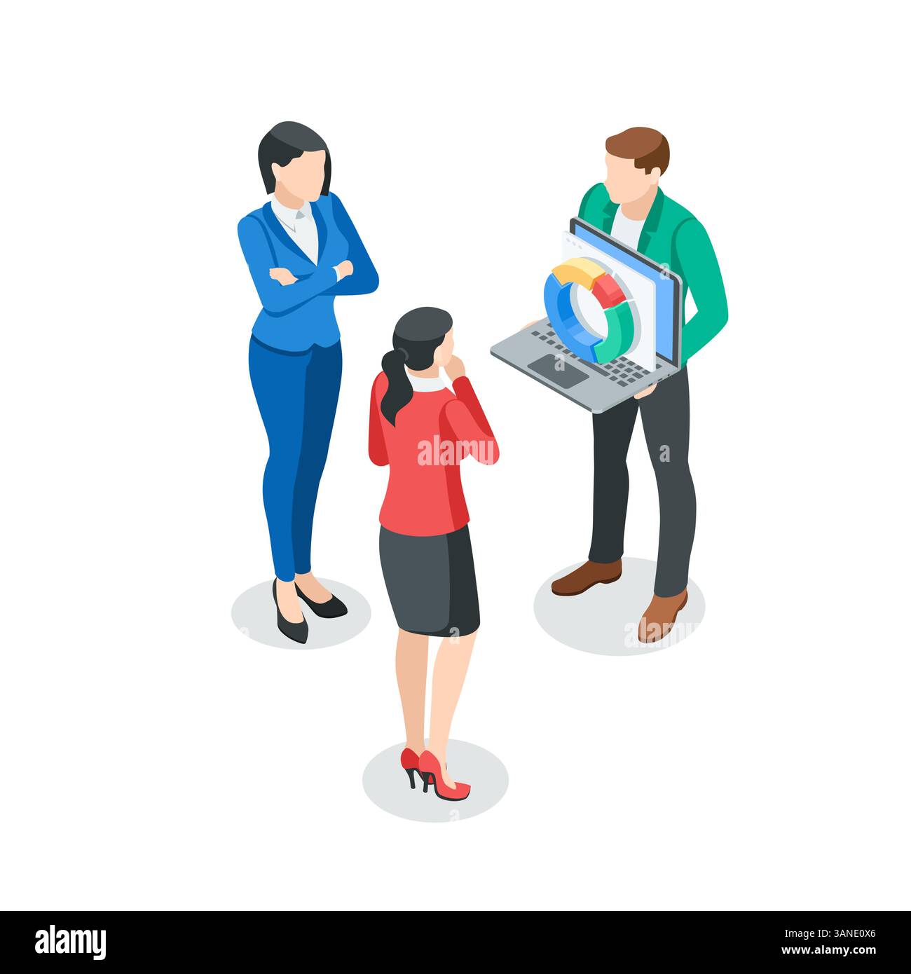 homme d'affaires vectoriel isométrique montrant des diagrammes sur l'écran d'ordinateur portable aux femmes, en couleur sur un fond blanc, la communication d'entreprise ou l'équipe travaillant avec Illustration de Vecteur homme d'affaires vectoriel isométrique montrant des diagrammes sur l'écran d'ordinateur portable aux femmes, en couleur sur un fond blanc, la communication d'entreprise ou l'équipe travaillant avec Illustration de Vecteur