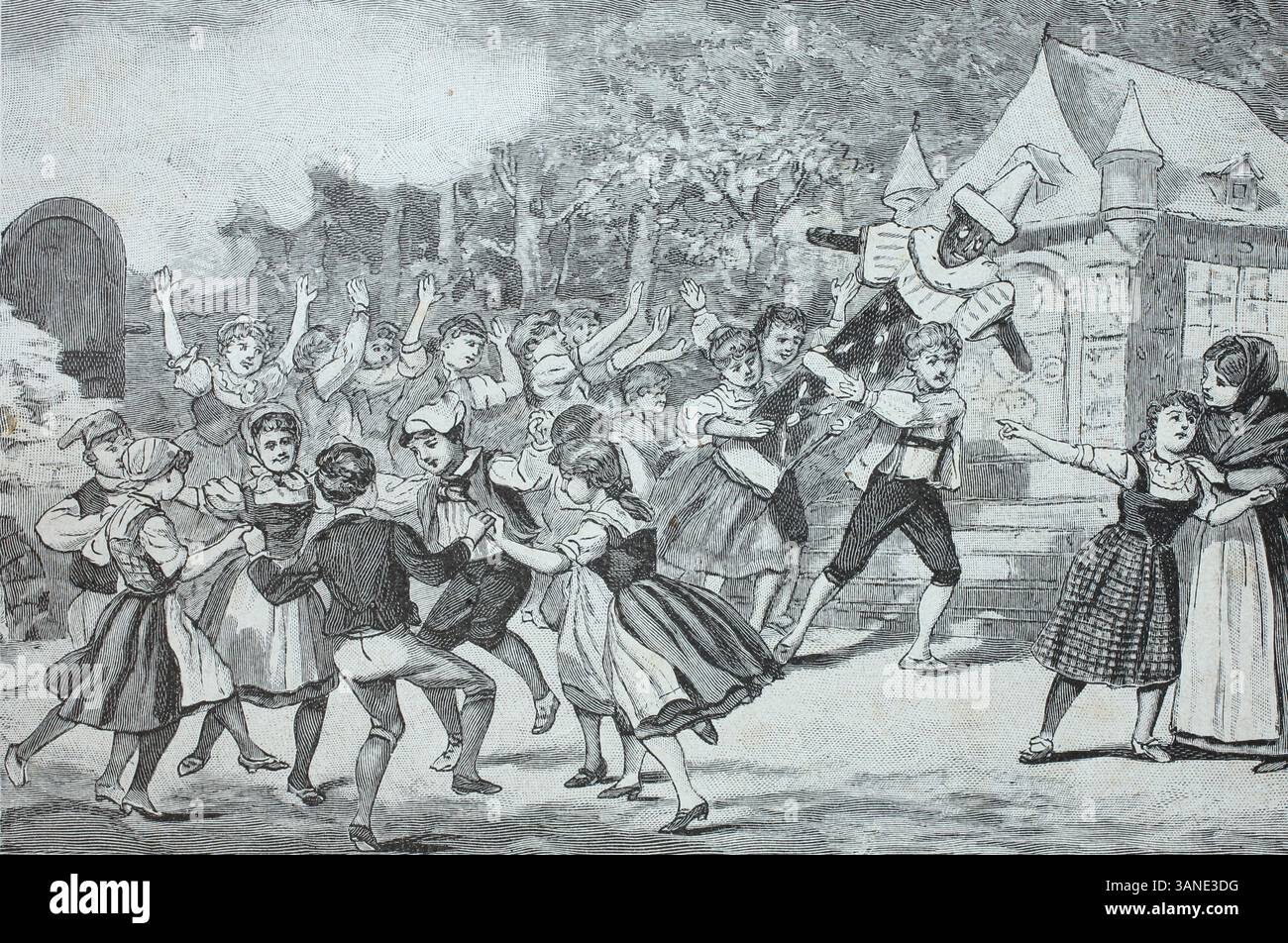 La sorcière cuite, brûlée, scène finale du conte de fées Hansel et Gretel, vers 1890, Allemagne, reproduction numérique d'un original du 19ème siècle, historique Banque D'Images