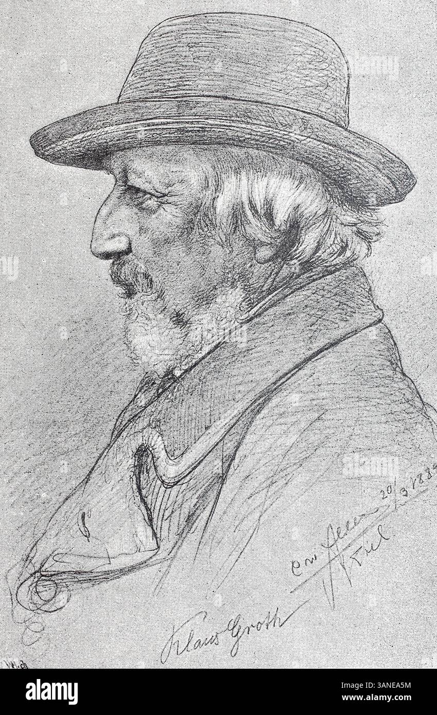 Klaus Groth, Claus Johannes Groth, 24 avril 1819 - 1er juin 1899, poète et écrivain bas-allemand important, reproduction numérique d'un original du XIXe siècle, historique Banque D'Images