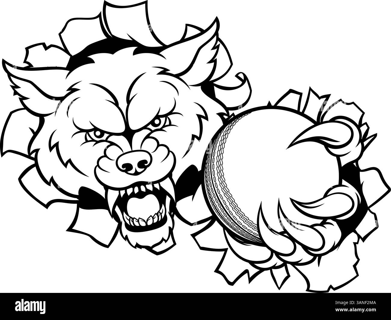 Mascotte des sports de cricket Wolf Holding Illustration de Vecteur