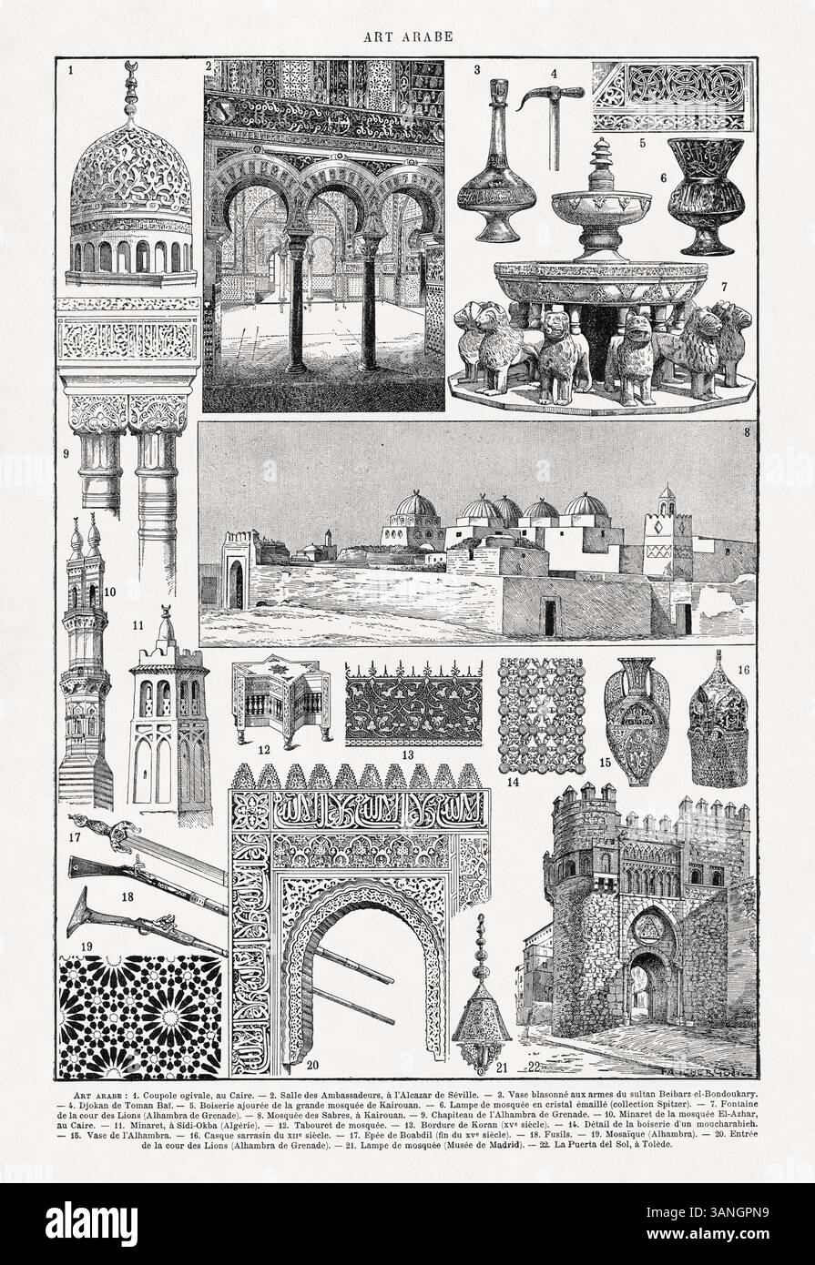 Illustration sur l'art islamique par Henri Faucher-Goudine tirée d'un dictionnaire français de la fin du XIXe siècle. Banque D'Images