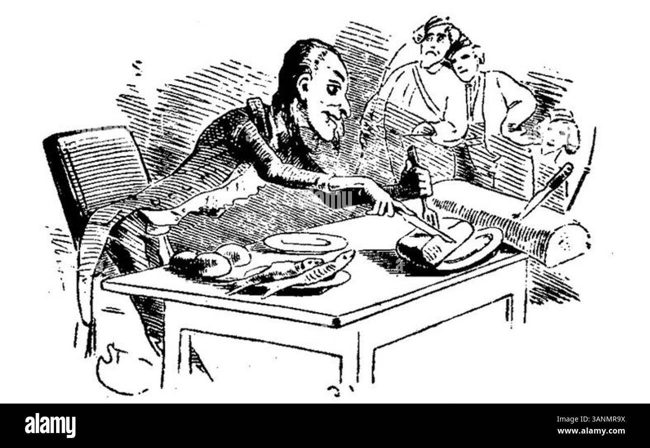 Illustration tirée de Fliegende Blätter, volume 2, numéro 40, page 125, créée par Carl Stauber en 1846. Cette estampe illustre le style et l'impact visuel de l'illustration allemande du XIXe siècle. Banque D'Images