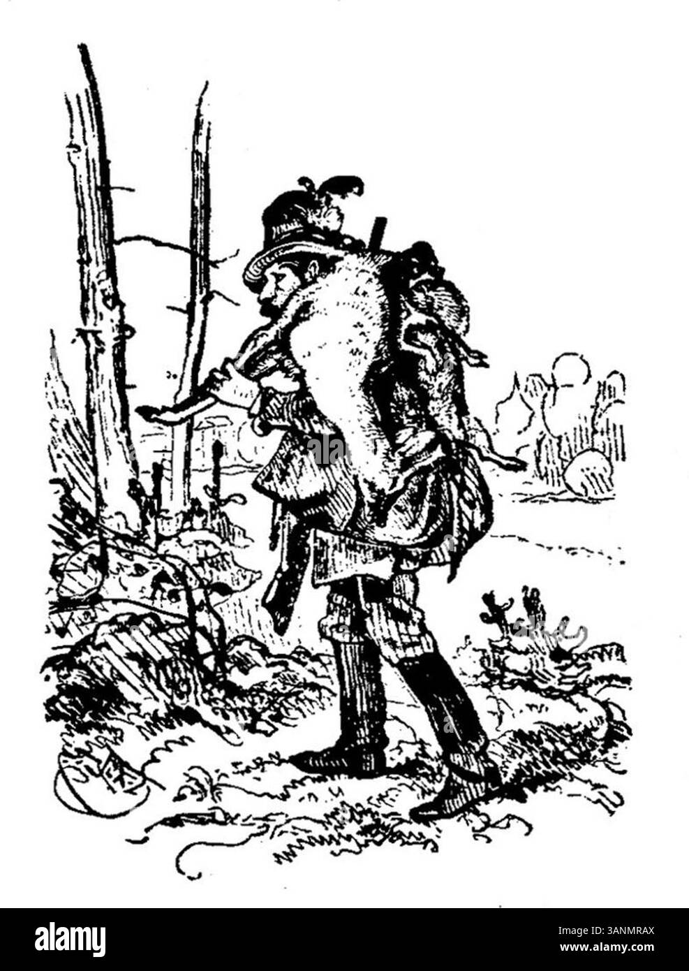Illustration tirée de Fliegende Blätter, volume 2, numéro 40, page 128, créée par Franz Michael Veith en 1846. La pièce met en valeur les détails artistiques et les thèmes culturels de l'époque. Banque D'Images