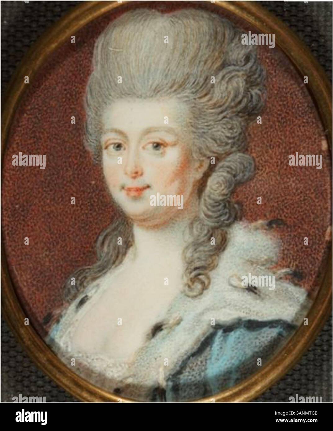 Portrait de Frederica Louisa de Hesse-Darmstadt, princesse héritière de Prusse, peint vers 1778. Cette aquarelle sur ivoire est logée dans le Gemäldegalerie de la Staatliche Museen zu Berlin. Frederica Louisa (1786-1797) était la fille des landgraves de Hesse-Darmstadt et a épousé le prince Frédéric-Guillaume de Prusse. Banque D'Images