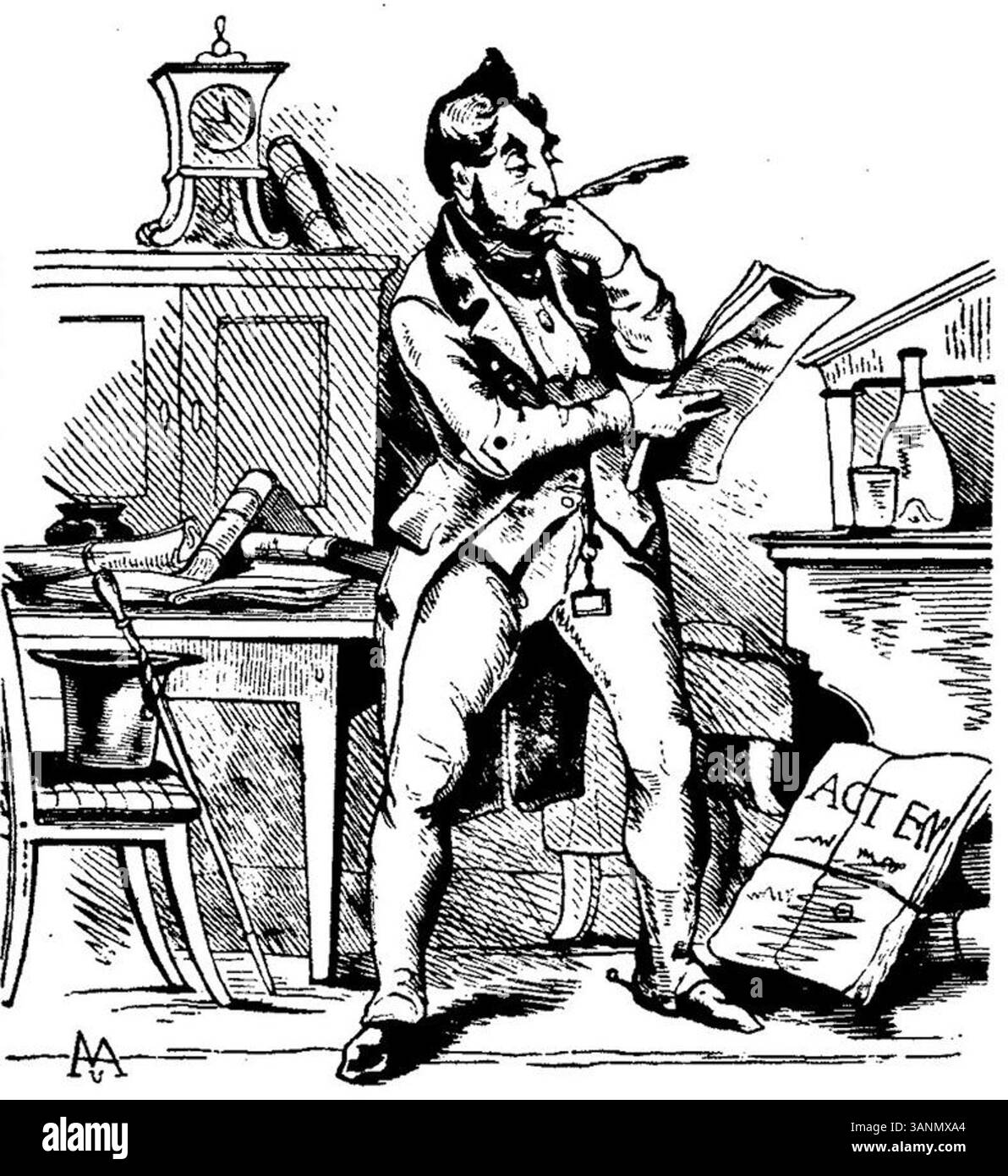 Illustration tirée de Fliegende Blätter, volume 2, numéro 40, page 125, créée par Carl Stauber en 1846. Ce travail met en évidence le savoir-faire détaillé typique des estampes allemandes du XIXe siècle. Banque D'Images