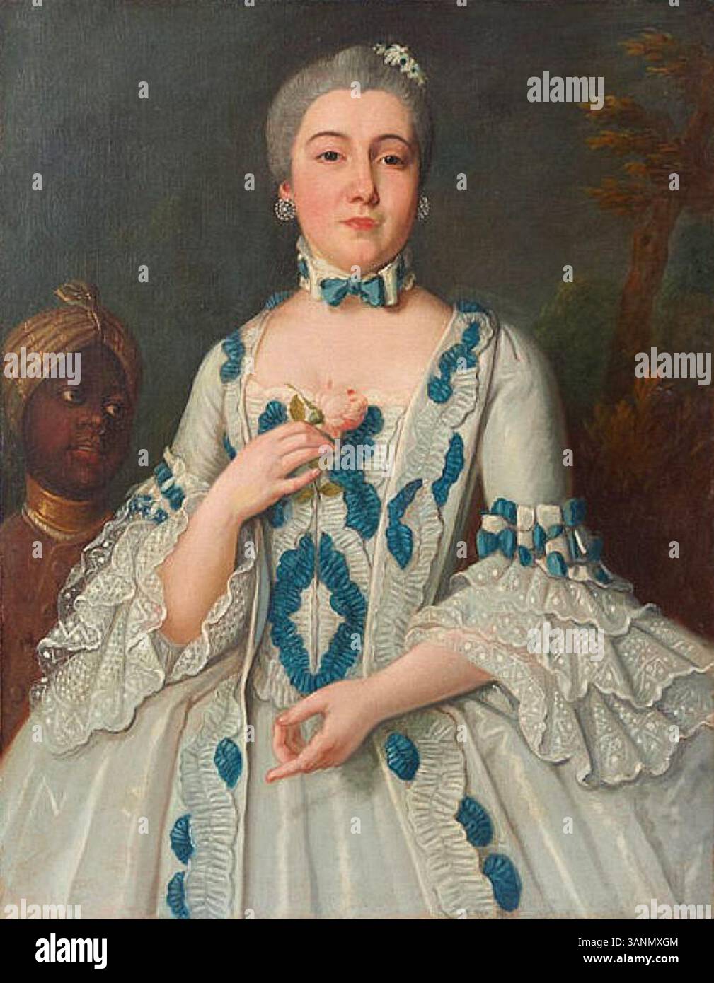 Ce portrait présumé du XVIIIe siècle représente Marie Anne Sophie de Saxe avec sa servante noire, mal identifiée comme la princesse, capturée à l'huile sur toile avec un cadre du XIXe siècle. Banque D'Images