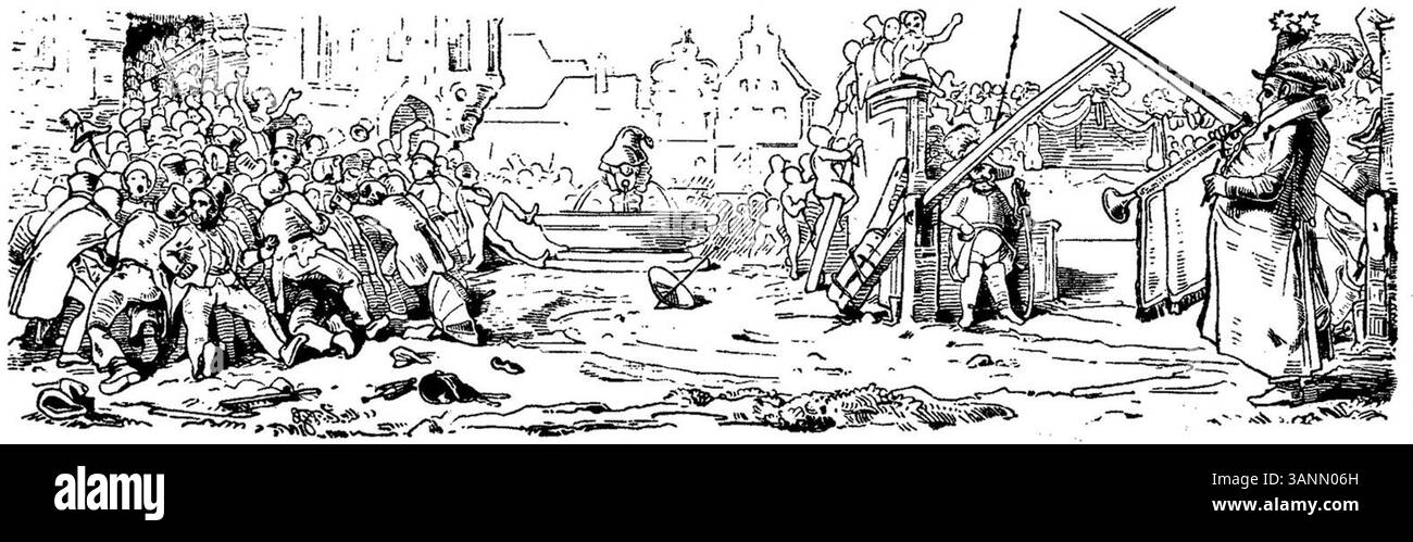 Cette illustration de Hermann Dyck de 1846, présentée dans Fliegende Blätter, présente une scène caractéristique de l'humour allemand du XIXe siècle, avec un accent sur la vie quotidienne. Banque D'Images