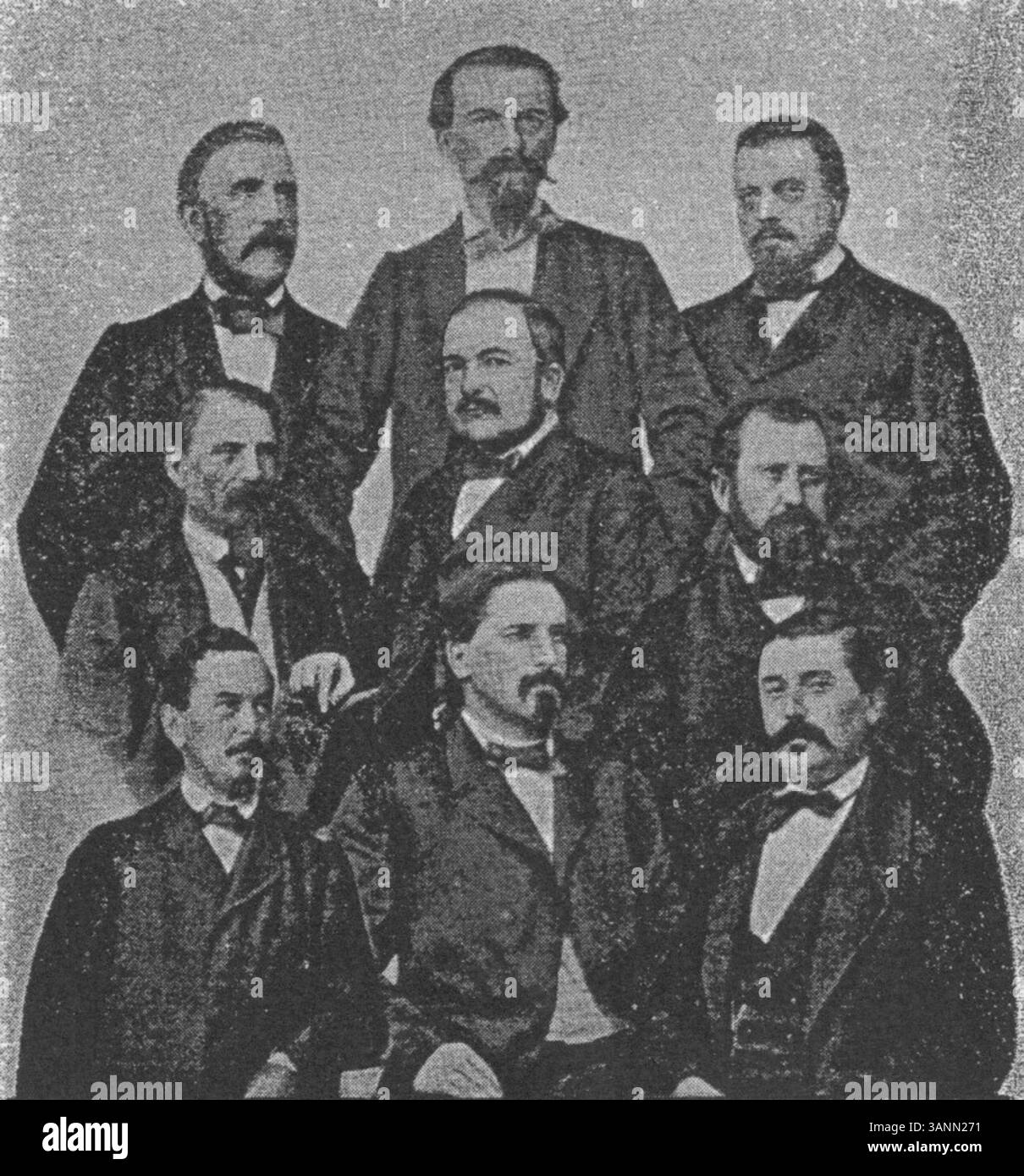 Une photographie de l'événement fédéral TIR de 1863 à chaux-de-Fonds montrant des personnalités notables dont Henry Grandjean et ami Girard. Banque D'Images