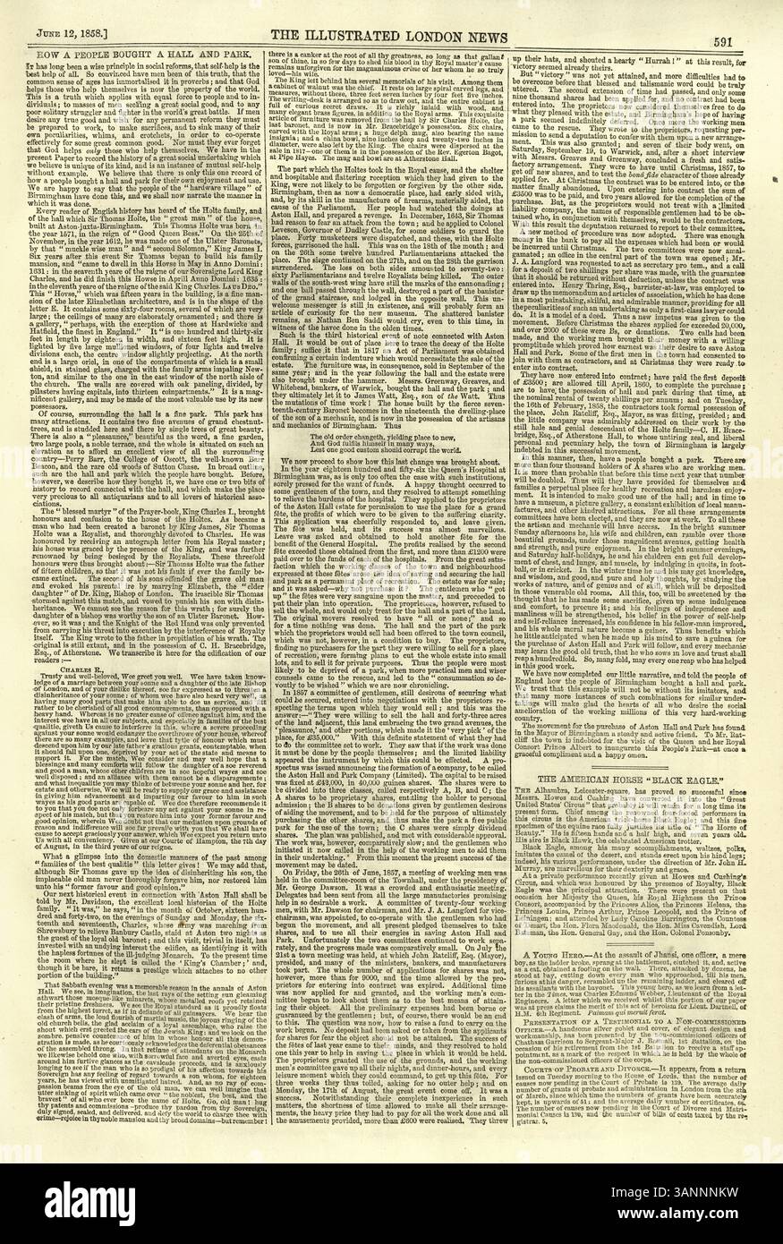 Ancienne page de journal, années 1850, illustration Vintage du 19ème siècle Banque D'Images