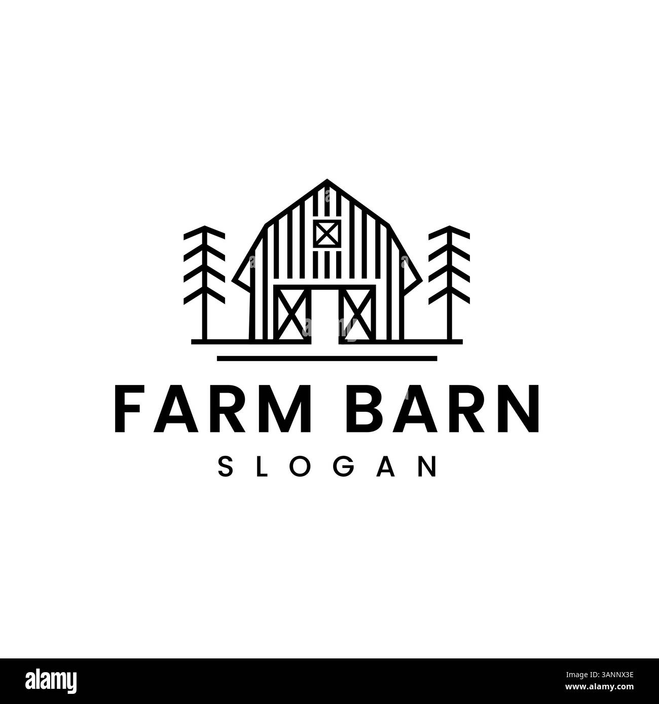 Cabane en rondins rustique minimaliste moderne dans un style en ligne avec icône d'arbre à vigne pour logo de ferme Illustration de Vecteur