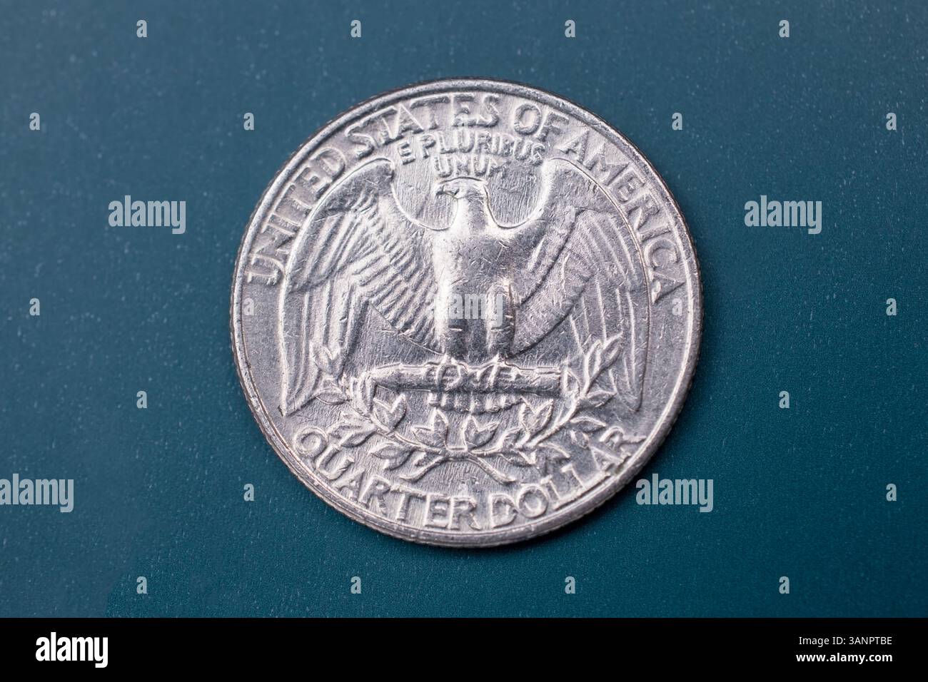 vue macro de l'arrière-plan des pièces de monnaie d'un quart de devise américaine Banque D'Images