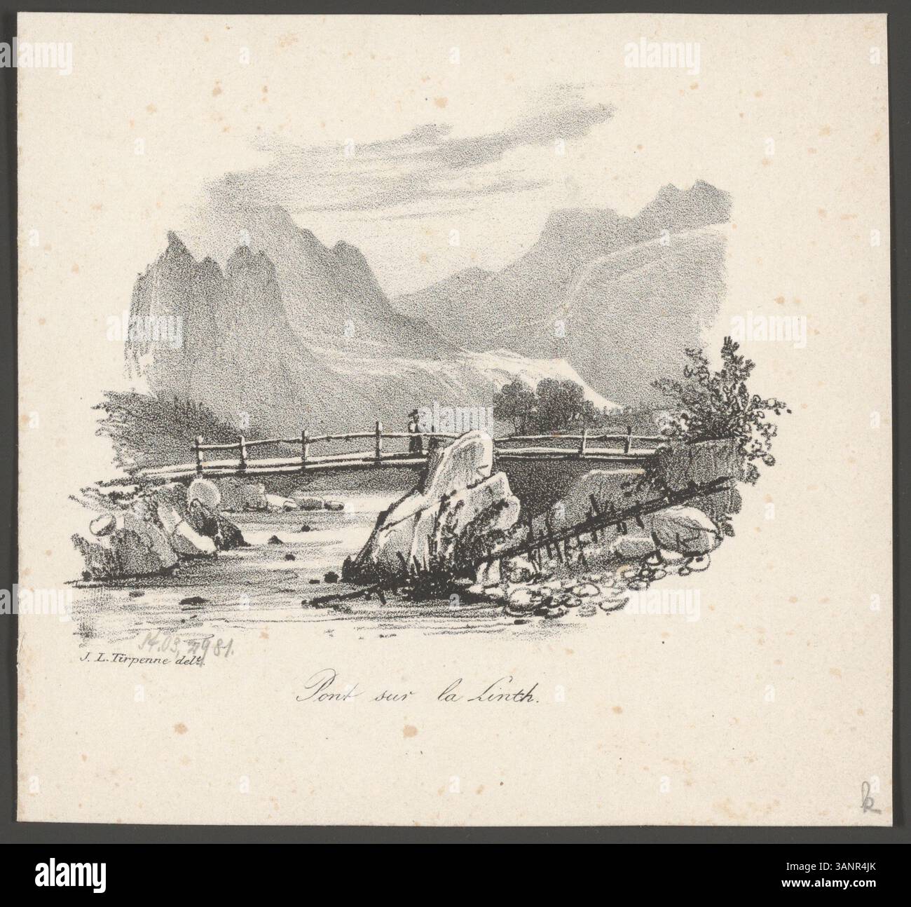 Napoléon. Lithographie rehaussée à l'aquarelle. On ne passe