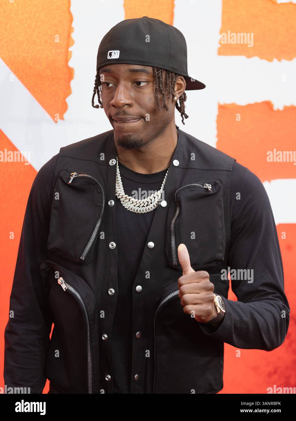 Londres, Royaume-Uni. 14 avril 2025. Noni Madueke participe aux premières arrivées européennes de Sinners au Cineworld, Leicester Square, le 14 avril 2025 à Londres, Angleterre, Royaume-Uni. Crédit : S.A. / Alamy Live News Banque D'Images