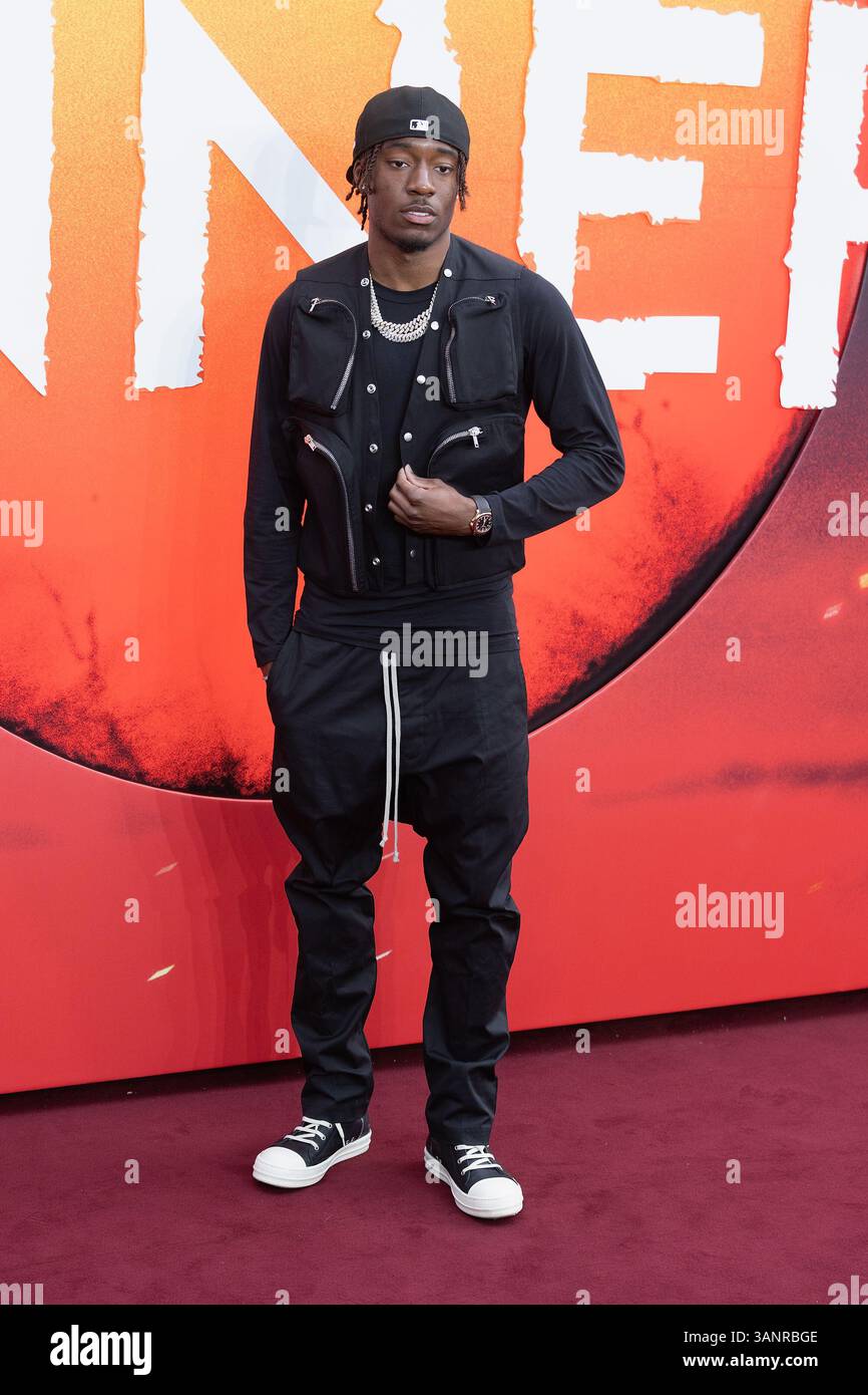 Londres, Royaume-Uni. 14 avril 2025. Noni Madueke participe aux premières arrivées européennes de Sinners au Cineworld, Leicester Square, le 14 avril 2025 à Londres, Angleterre, Royaume-Uni. Crédit : S.A. / Alamy Live News Banque D'Images